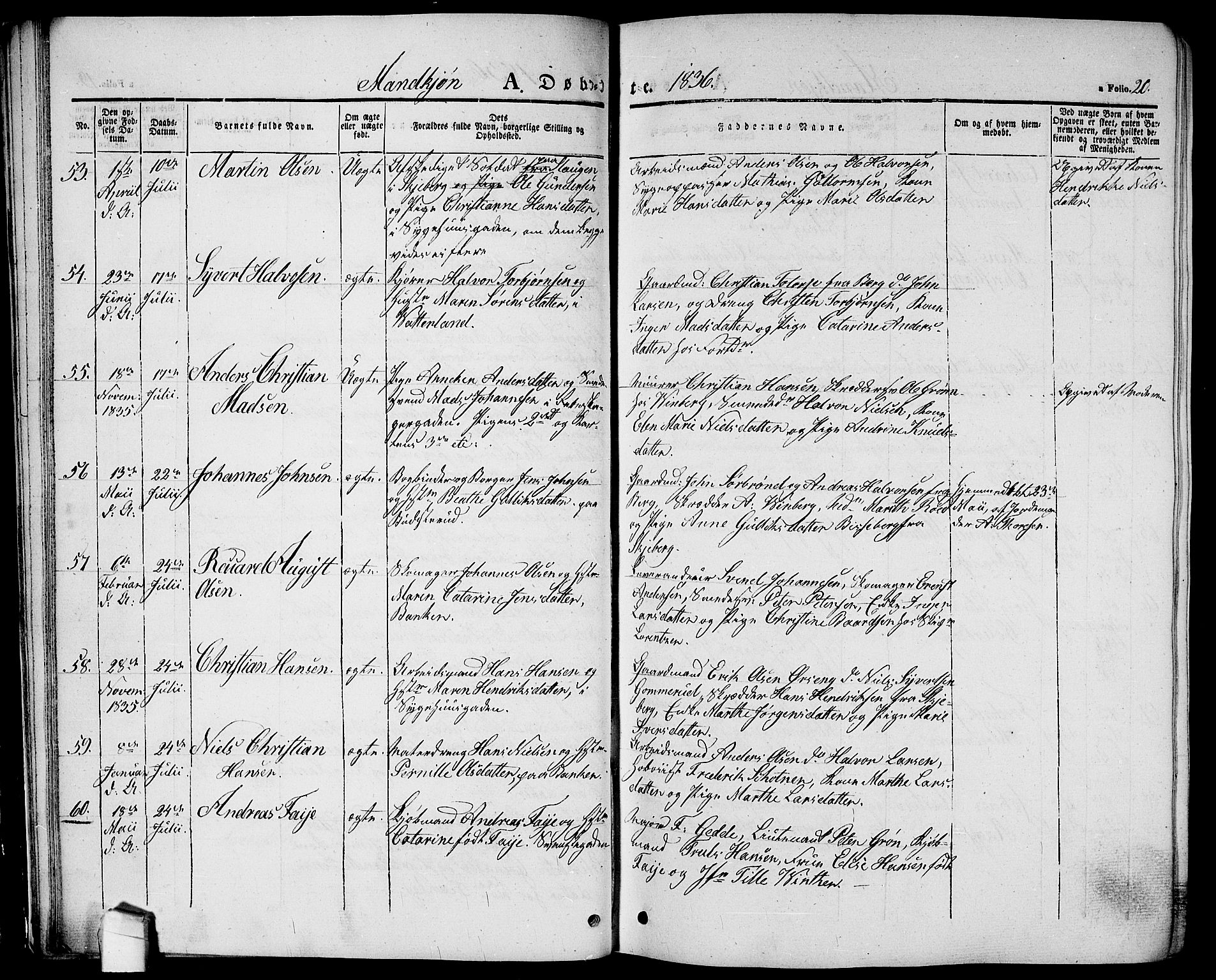 Halden prestekontor Kirkebøker, AV/SAO-A-10909/G/Ga/L0003: Klokkerbok nr. 3, 1834-1844, s. 20