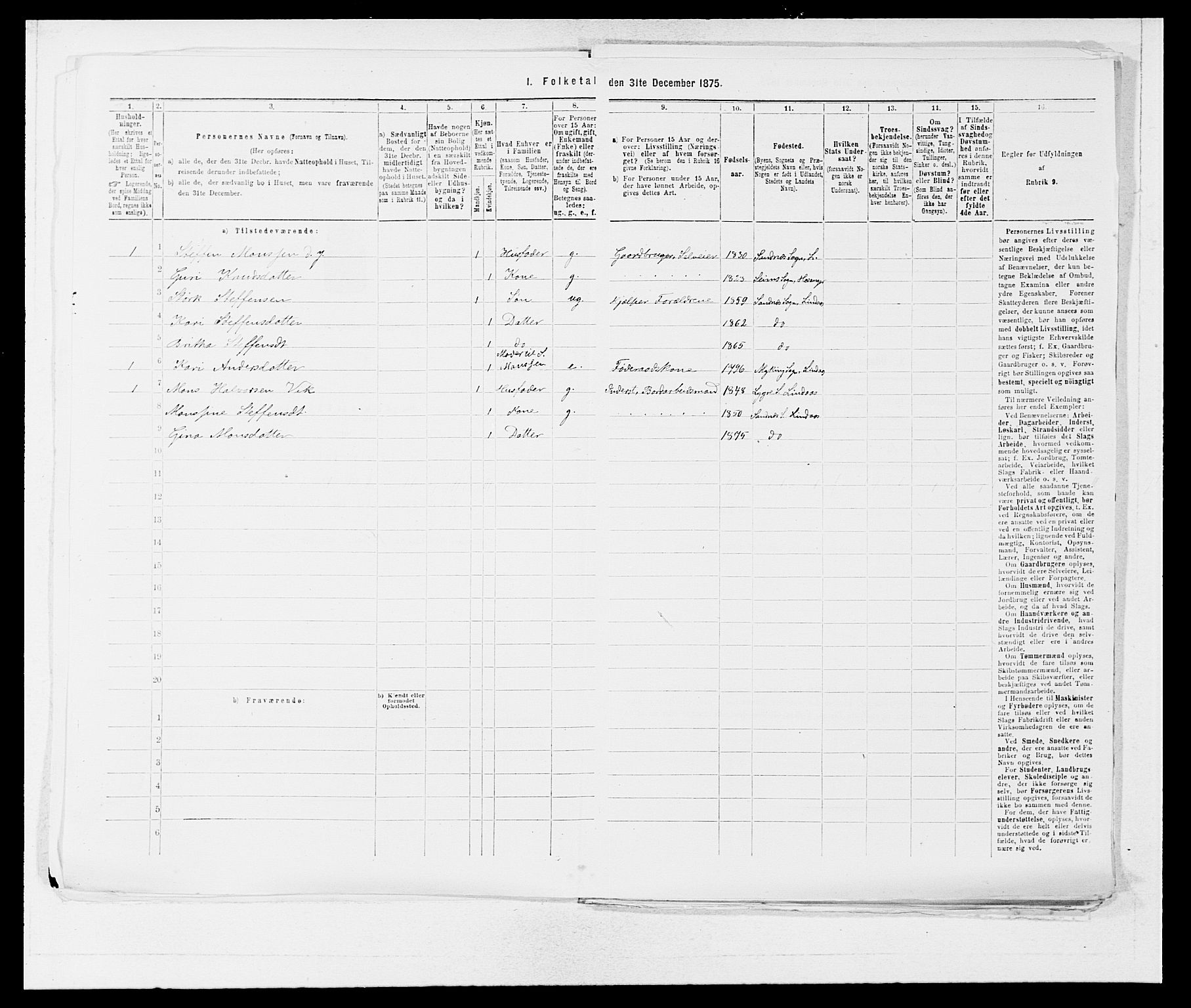 SAB, Folketelling 1875 for 1263P Lindås prestegjeld, 1875, s. 548