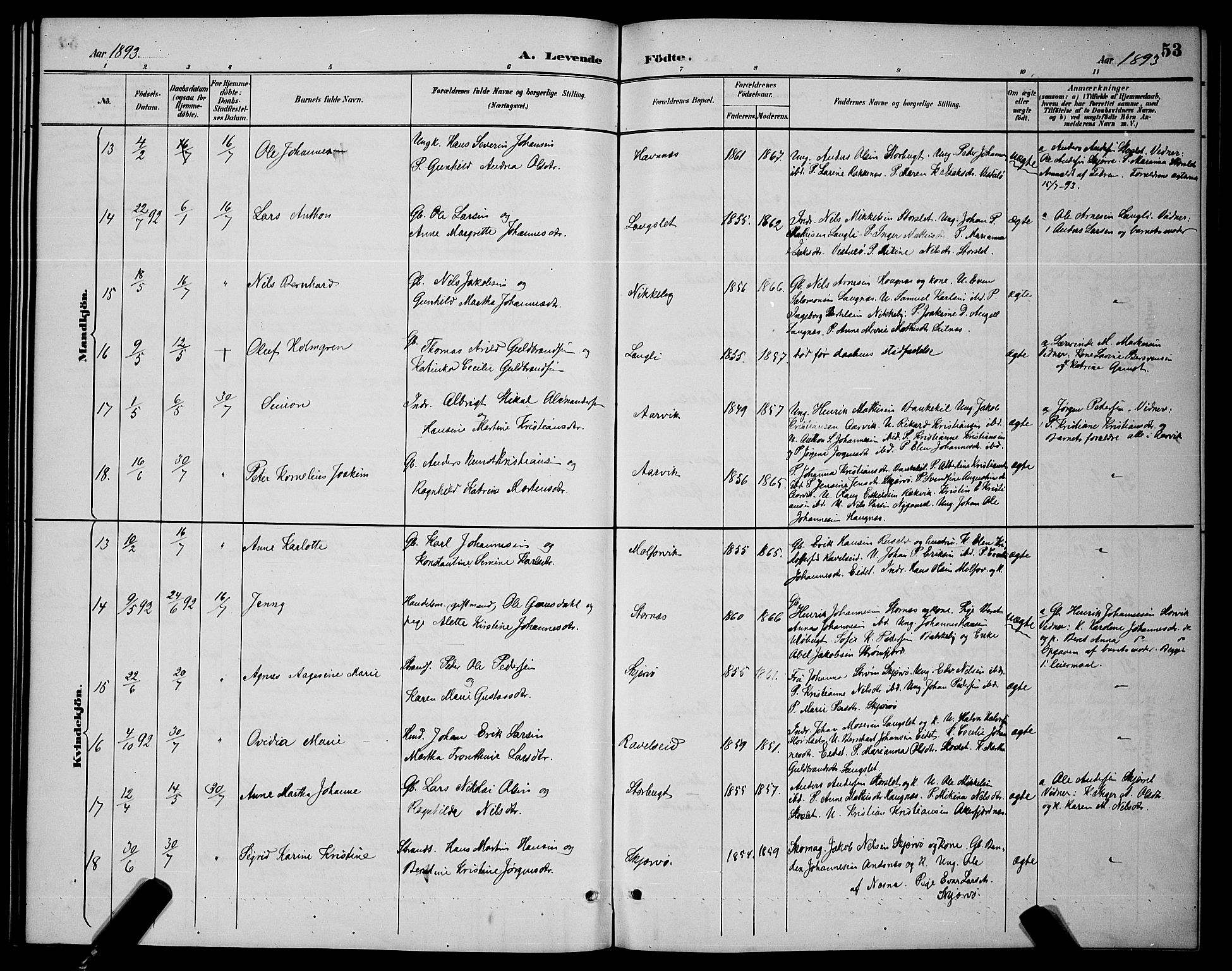 Skjervøy sokneprestkontor, AV/SATØ-S-1300/H/Ha/Hab/L0007klokker: Klokkerbok nr. 7, 1889-1899, s. 53