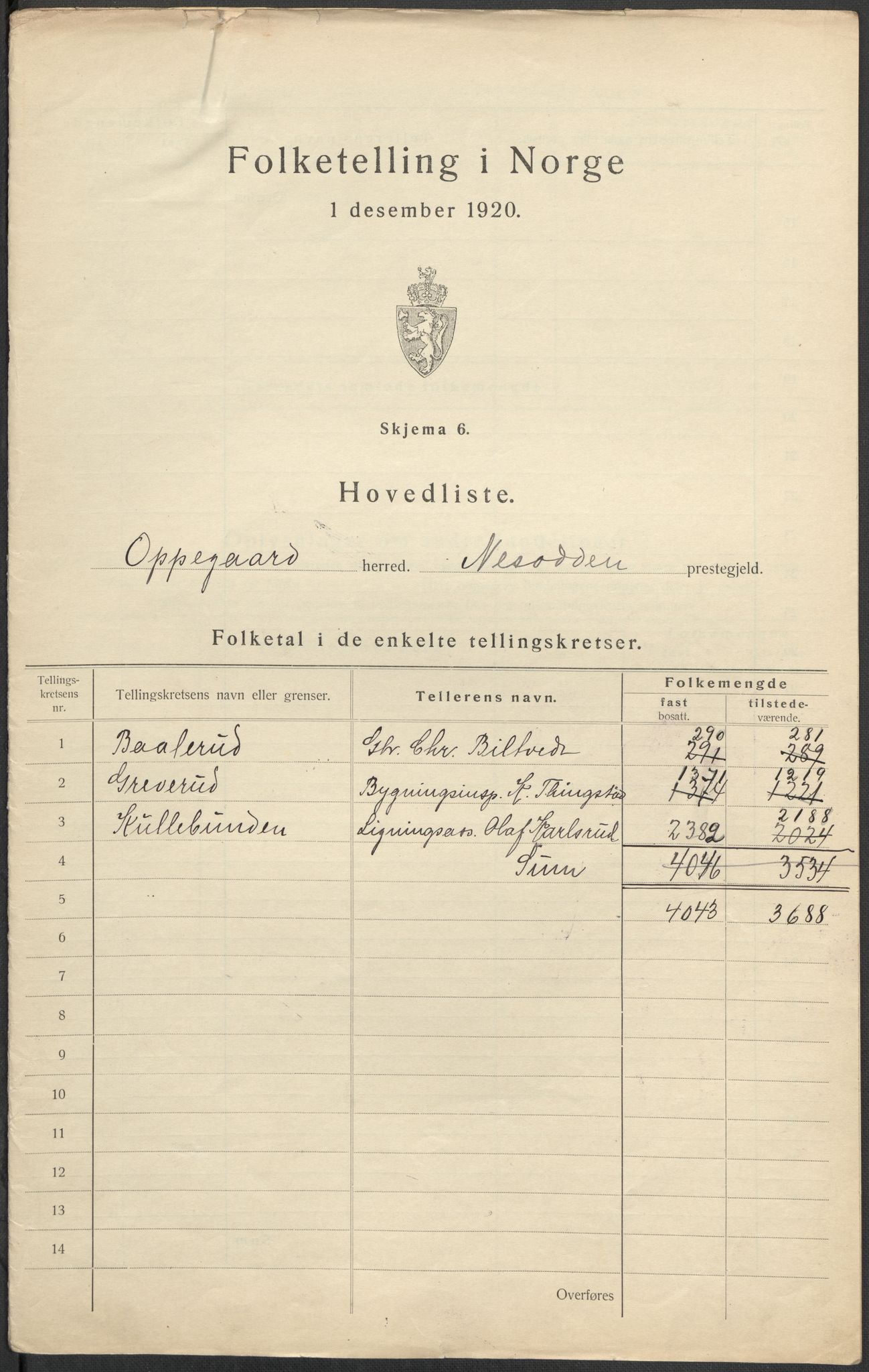 SAO, Folketelling 1920 for 0217 Oppegård herred, 1920, s. 3