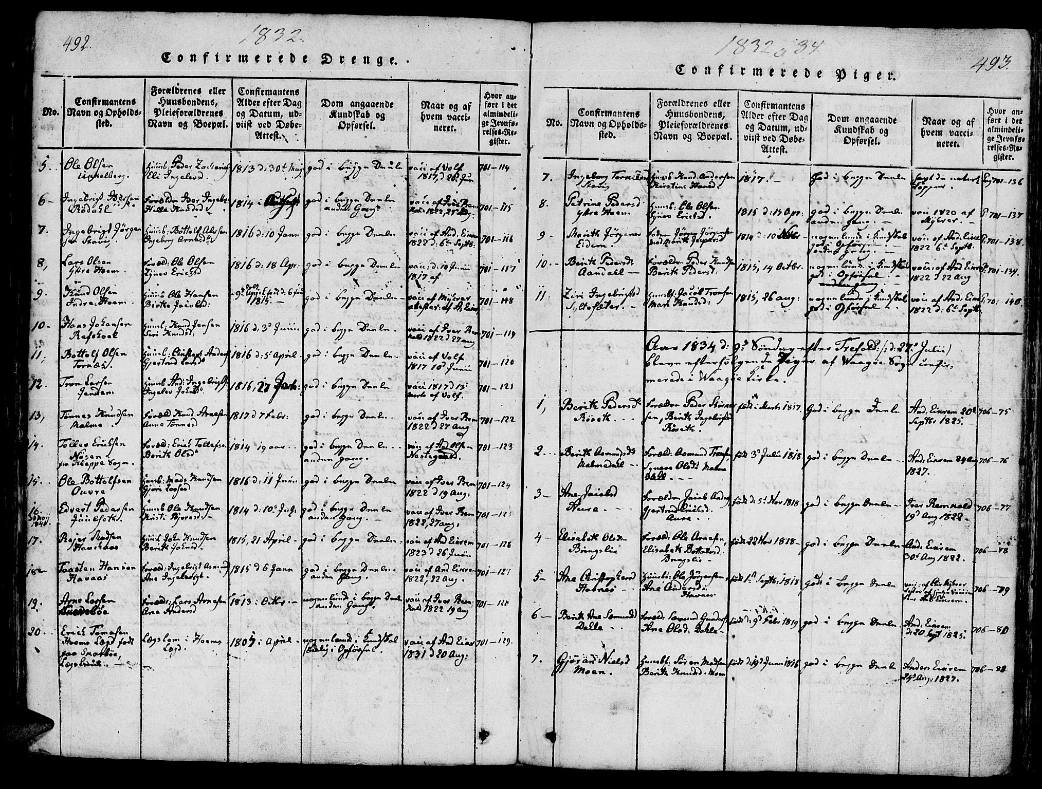 Ministerialprotokoller, klokkerbøker og fødselsregistre - Møre og Romsdal, SAT/A-1454/565/L0747: Ministerialbok nr. 565A01, 1817-1844, s. 492-493