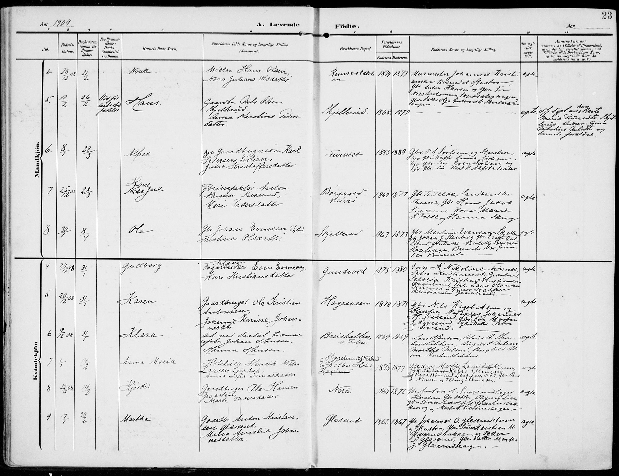 Vestre Toten prestekontor, SAH/PREST-108/H/Ha/Haa/L0014: Ministerialbok nr. 14, 1907-1920, s. 23