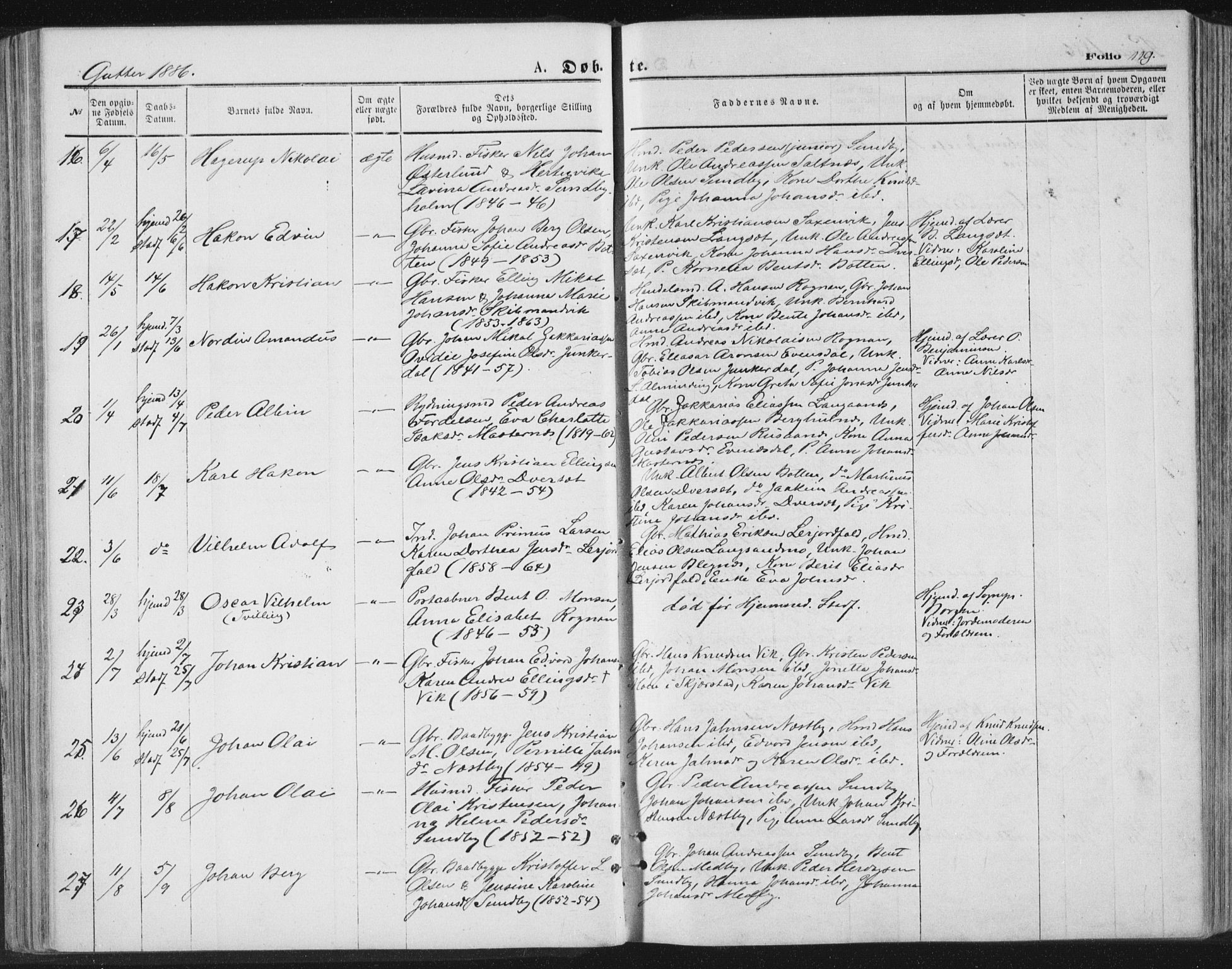 Ministerialprotokoller, klokkerbøker og fødselsregistre - Nordland, AV/SAT-A-1459/847/L0668: Ministerialbok nr. 847A08, 1872-1886, s. 119