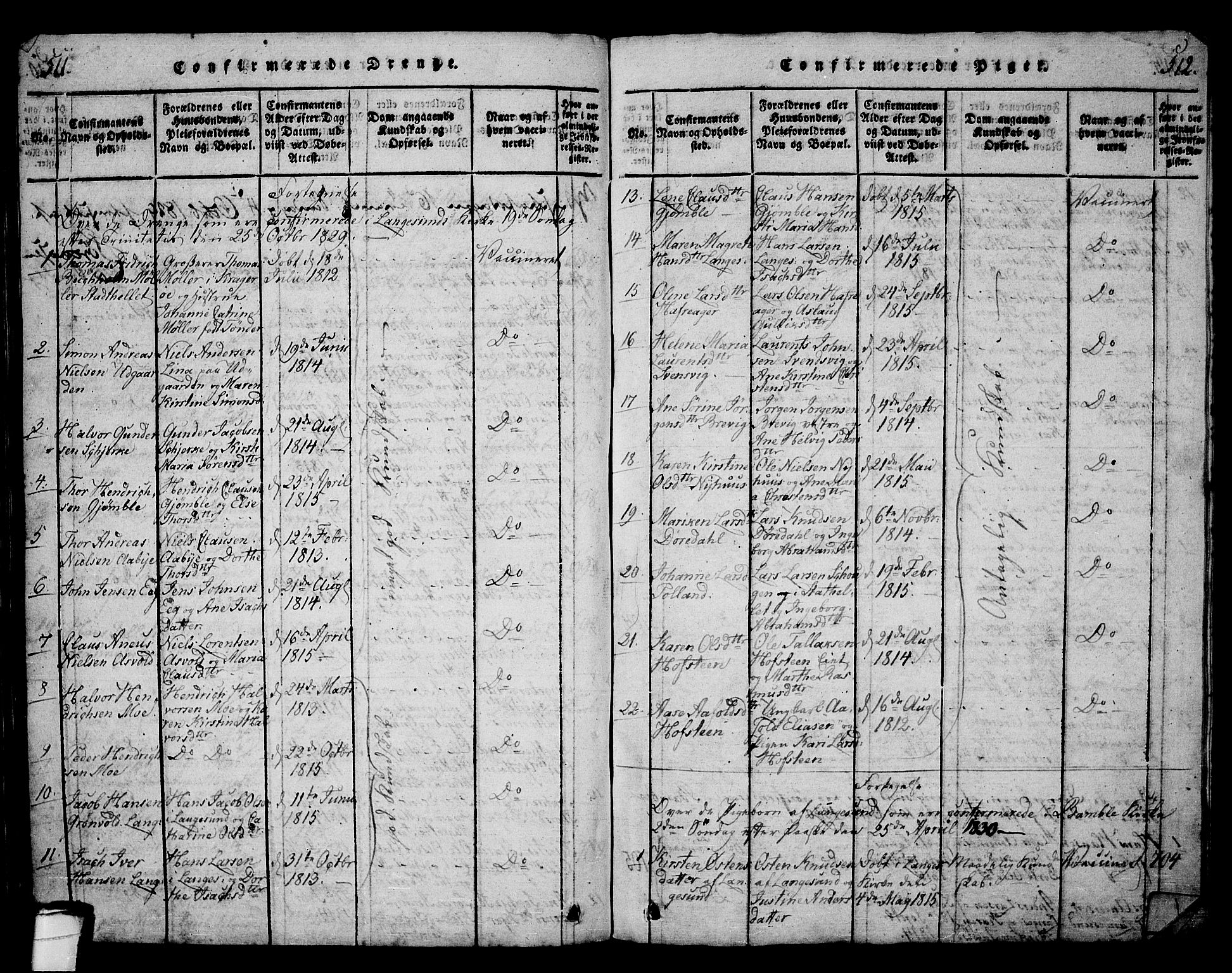 Langesund kirkebøker, AV/SAKO-A-280/G/Ga/L0003: Klokkerbok nr. 3, 1815-1858, s. 511-512