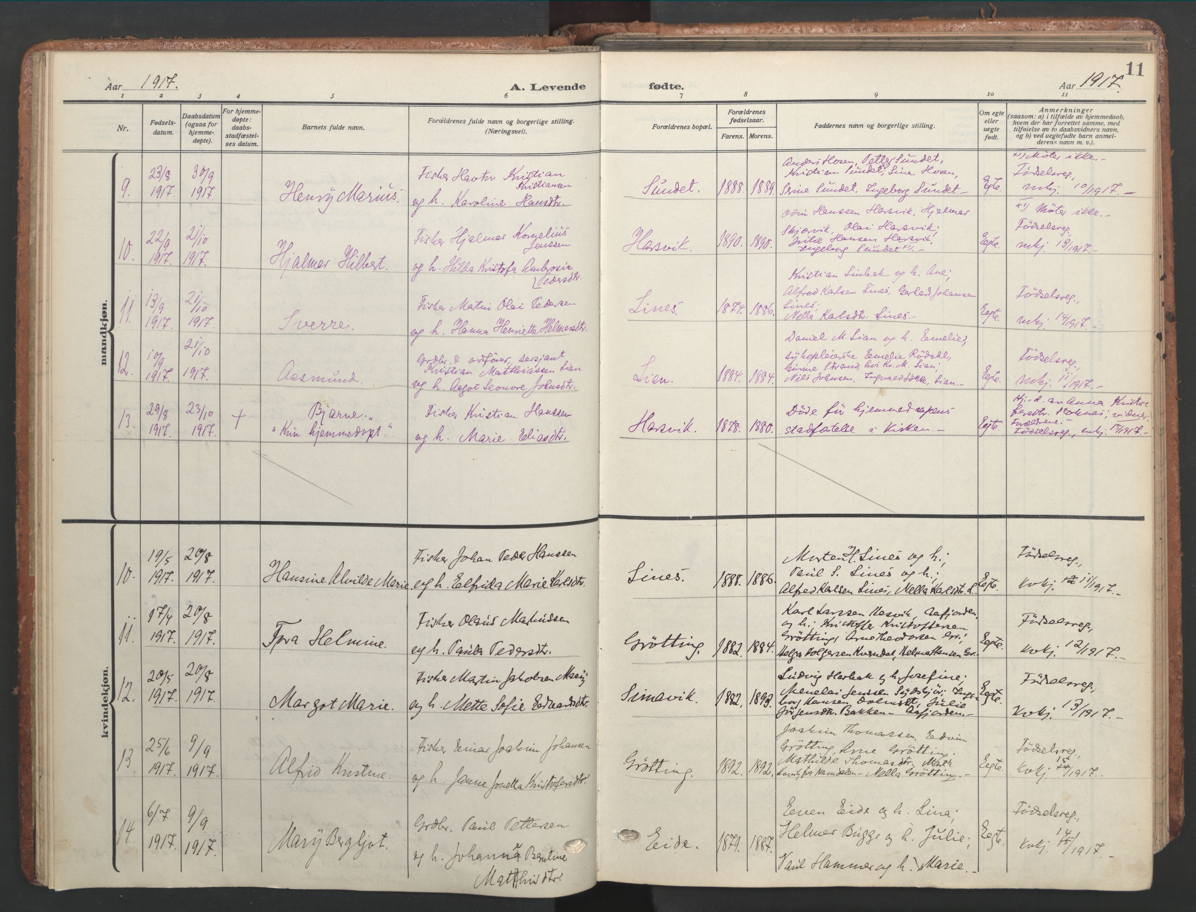 Ministerialprotokoller, klokkerbøker og fødselsregistre - Sør-Trøndelag, SAT/A-1456/656/L0694: Ministerialbok nr. 656A03, 1914-1931, s. 11
