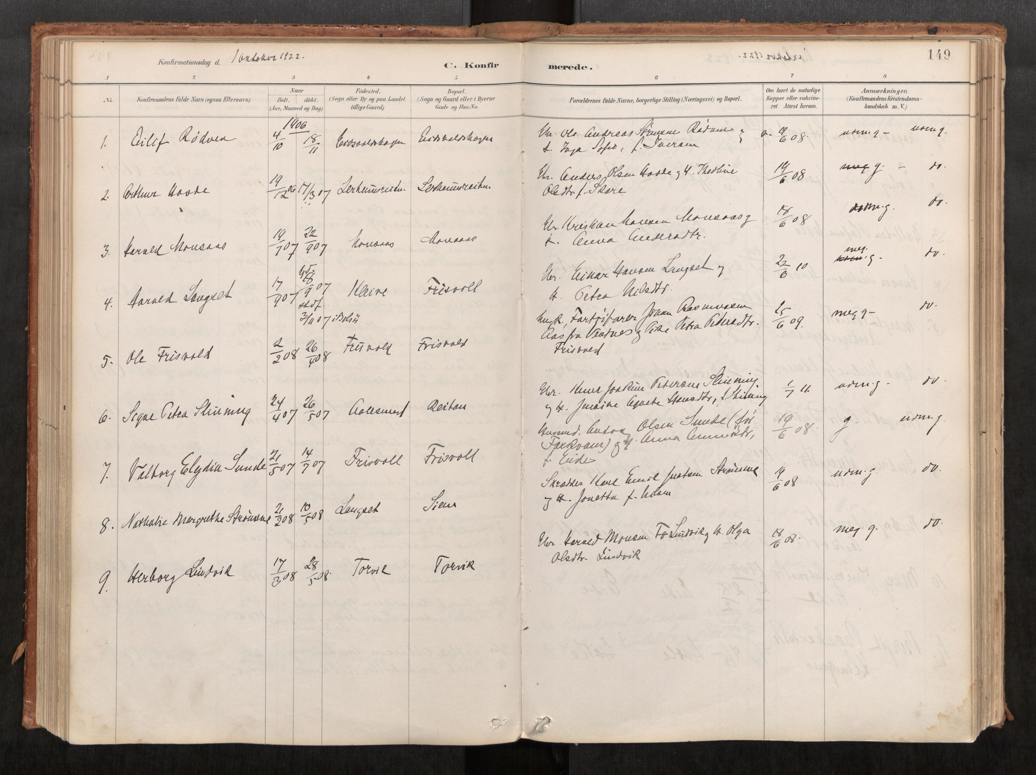 Ministerialprotokoller, klokkerbøker og fødselsregistre - Møre og Romsdal, AV/SAT-A-1454/542/L0553: Ministerialbok nr. 542A03, 1885-1925, s. 149