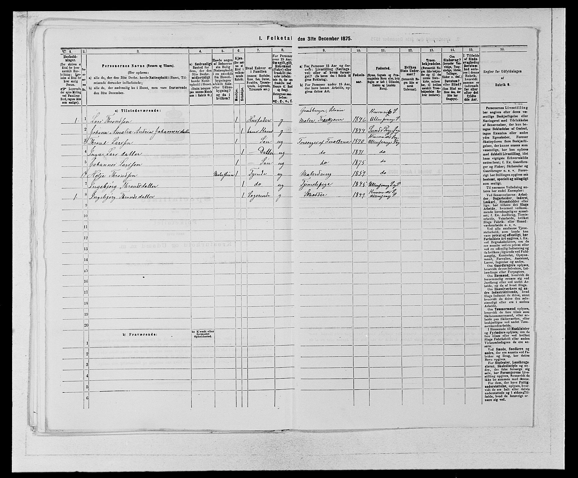 SAB, Folketelling 1875 for 1230P Ullensvang prestegjeld, 1875, s. 1461