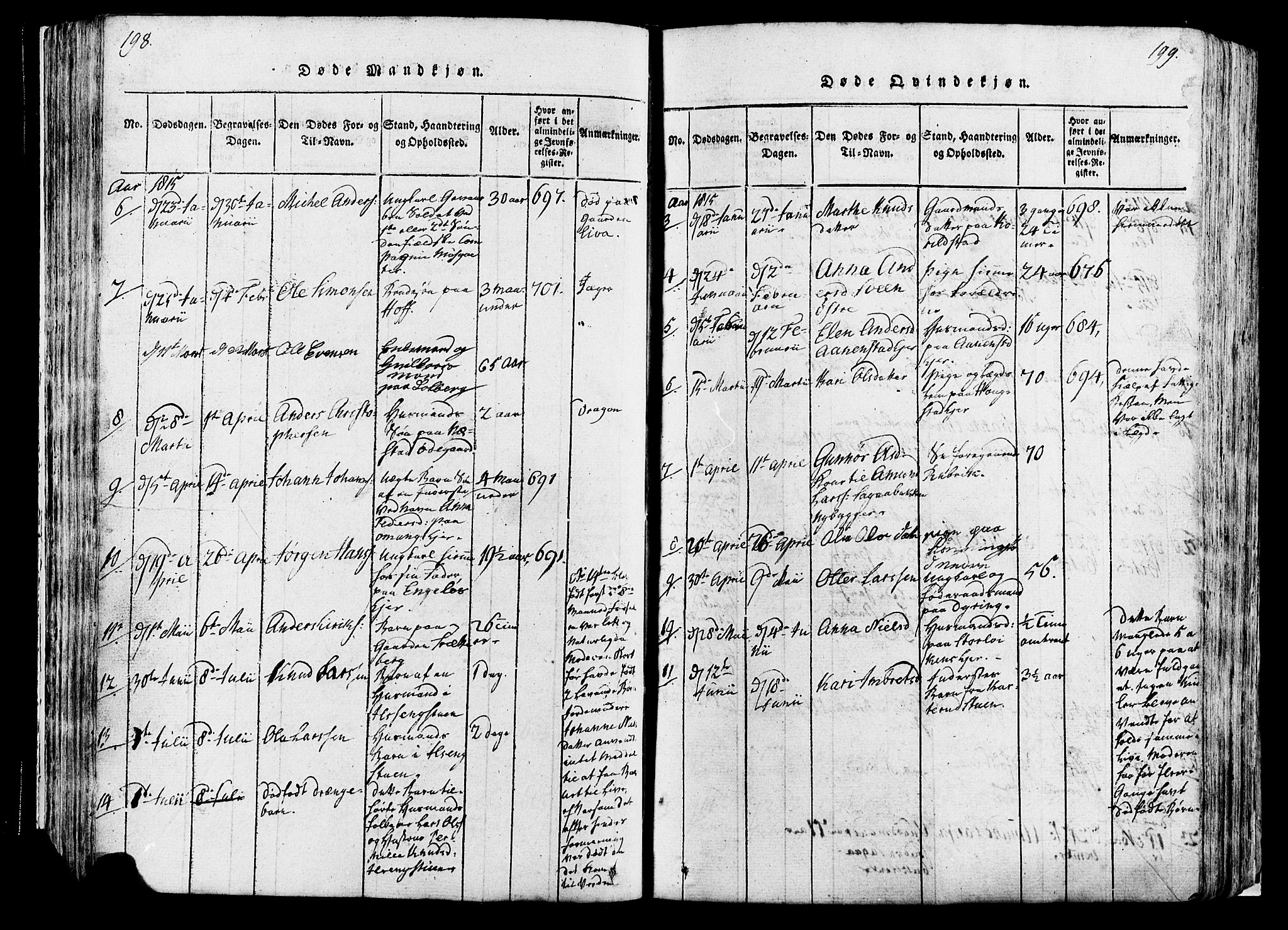 Løten prestekontor, AV/SAH-PREST-022/K/Ka/L0005: Ministerialbok nr. 5, 1814-1832, s. 198-199