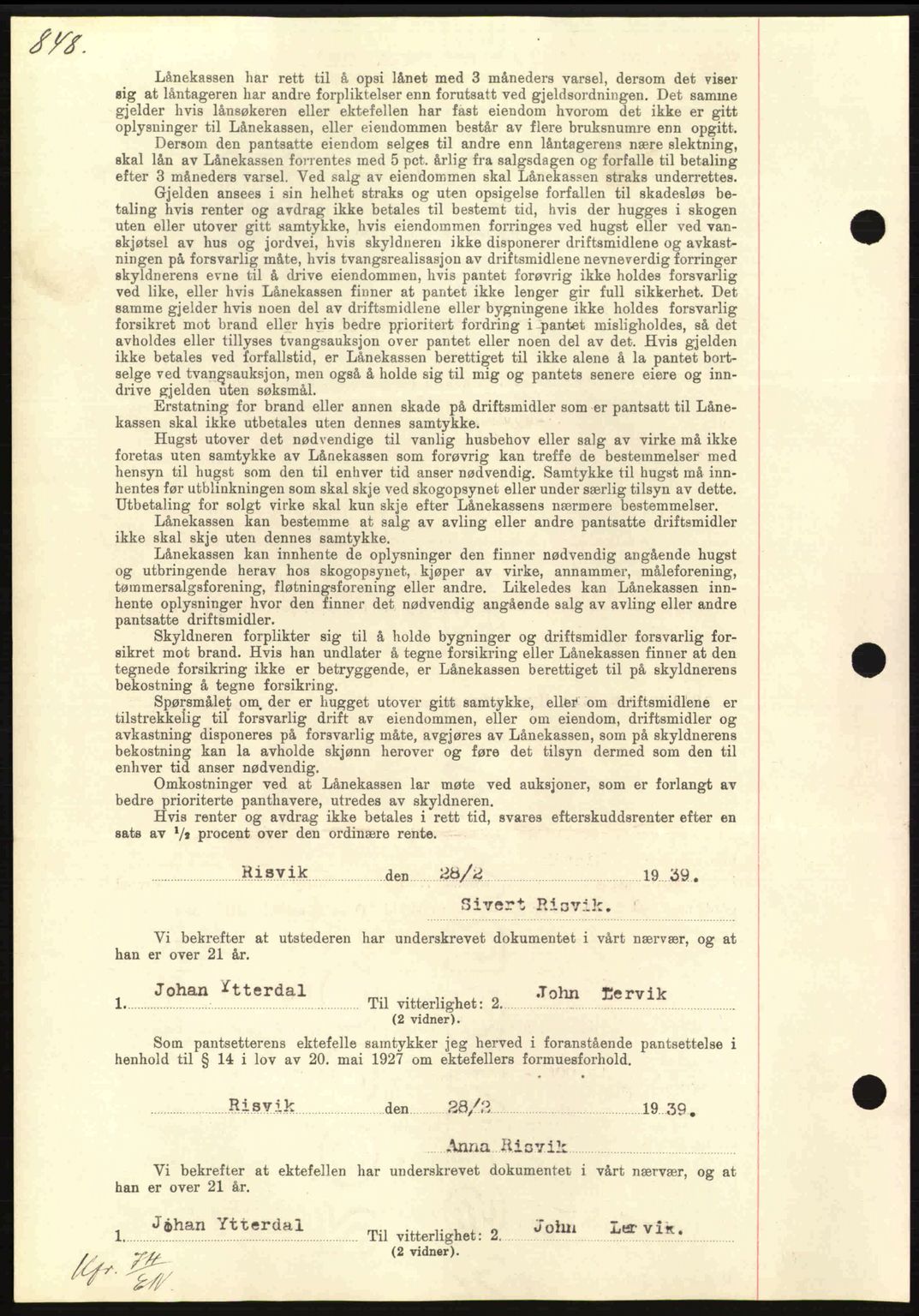 Nordmøre sorenskriveri, SAT/A-4132/1/2/2Ca: Pantebok nr. B84, 1938-1939, Dagboknr: 543/1939