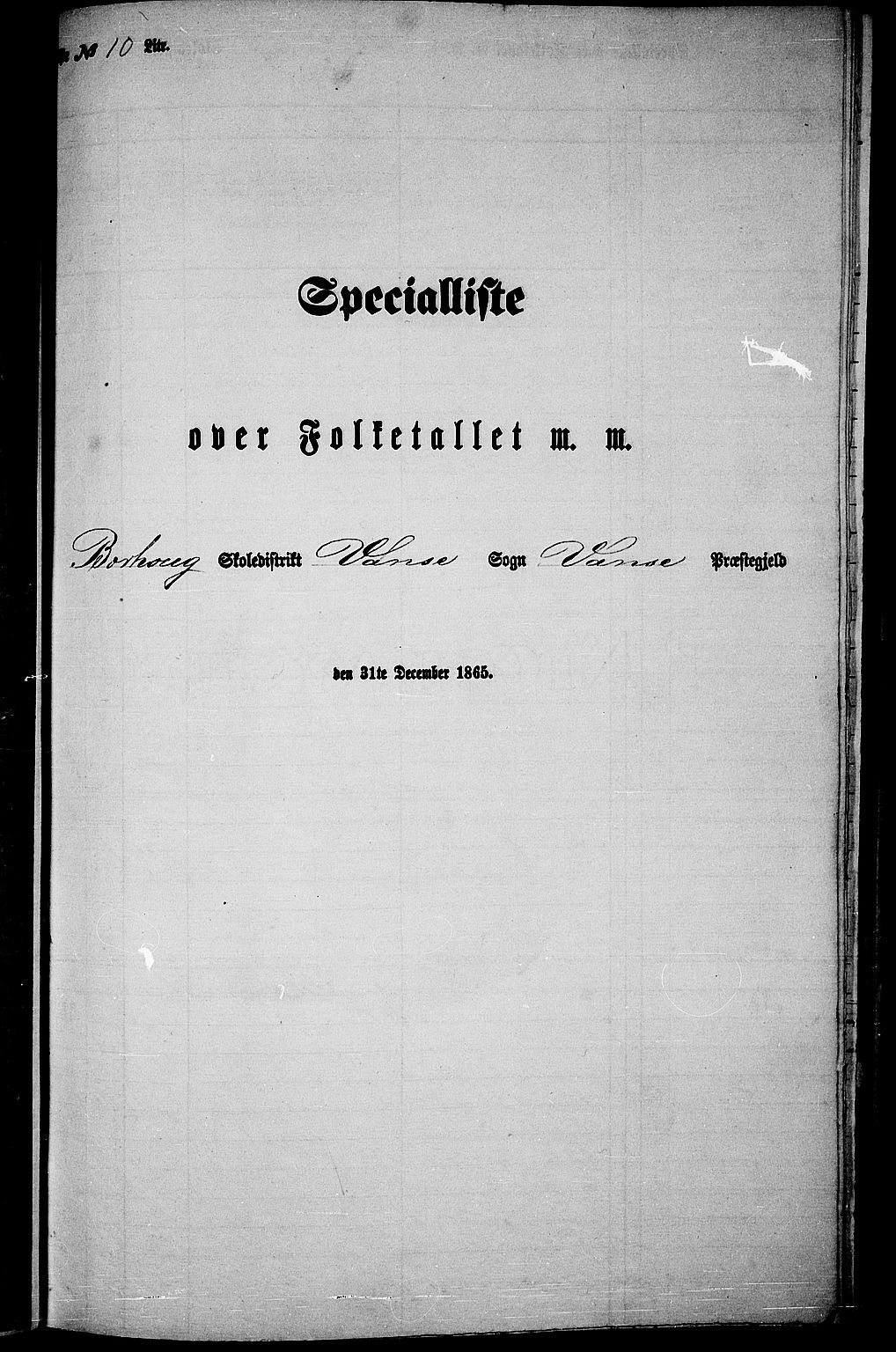 RA, Folketelling 1865 for 1041L Vanse prestegjeld, Vanse sokn og Farsund landsokn, 1865, s. 110