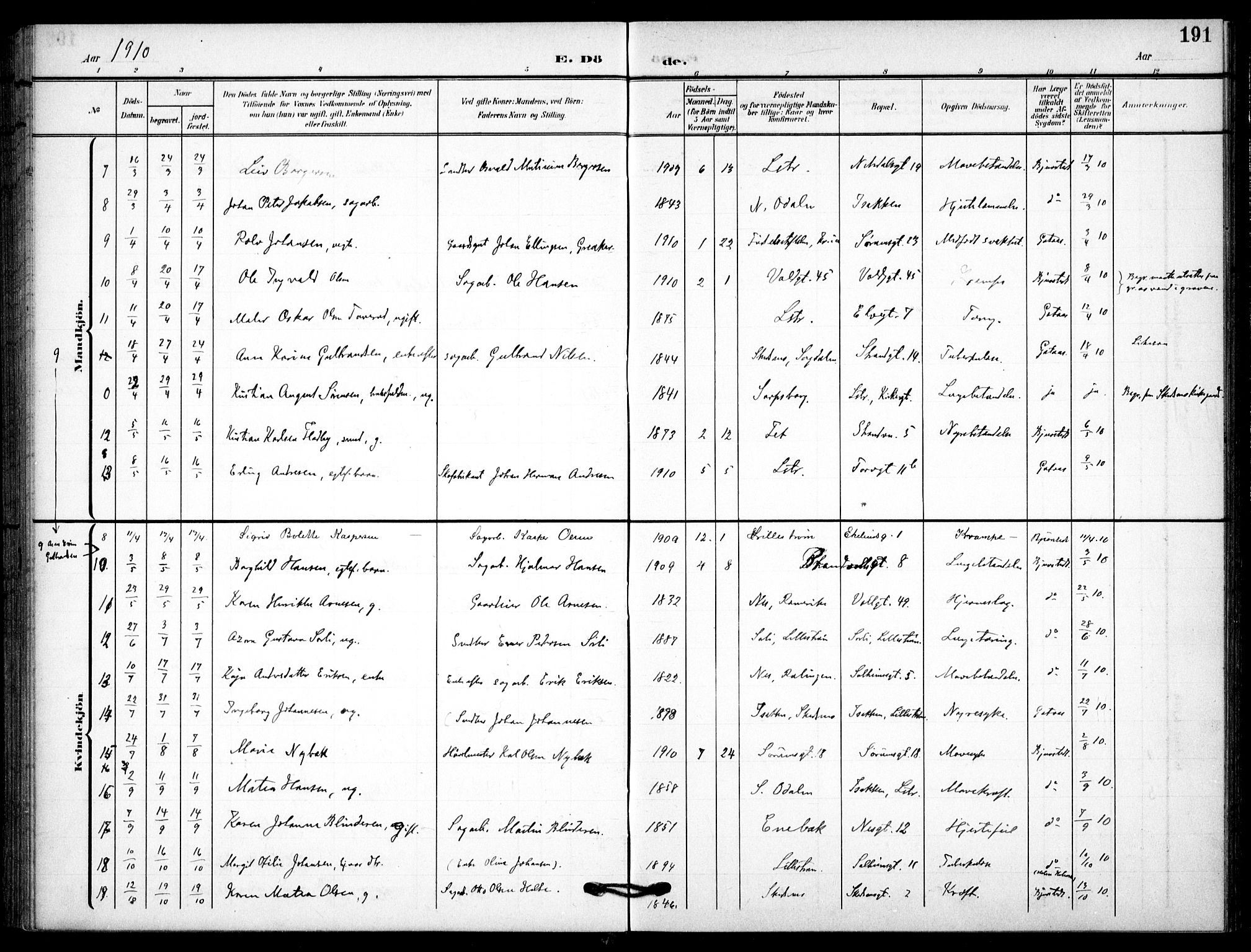 Skedsmo prestekontor Kirkebøker, SAO/A-10033a/F/Fc/L0001: Ministerialbok nr. III 1, 1908-1916, s. 191