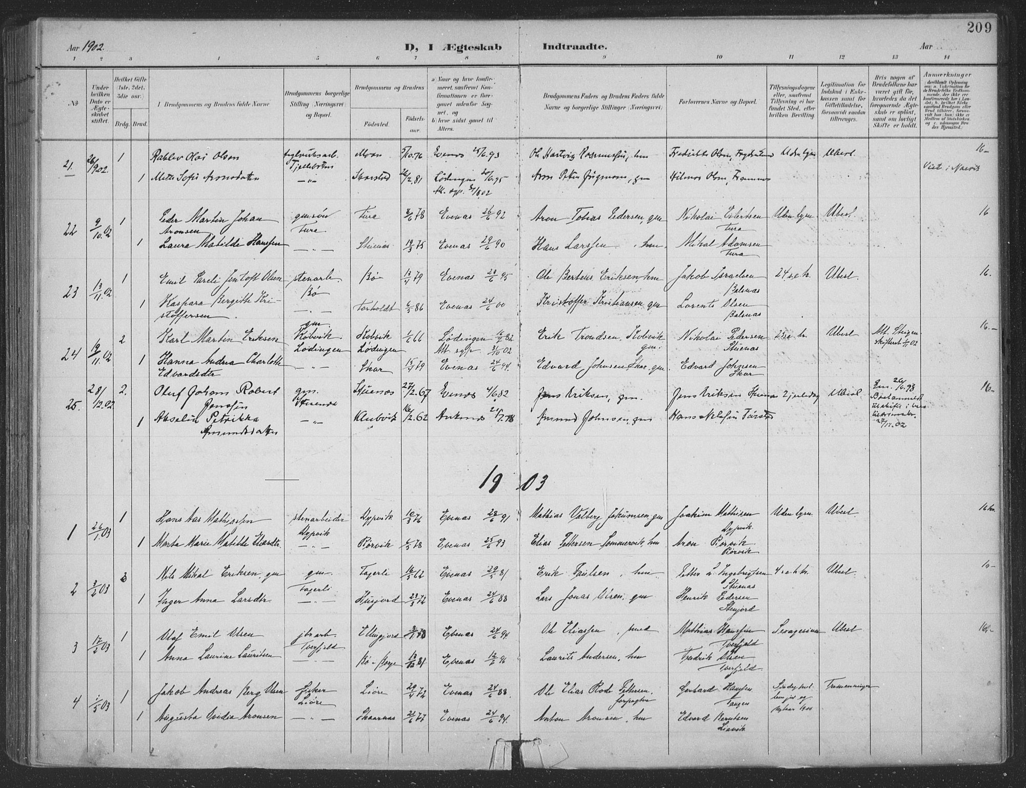 Ministerialprotokoller, klokkerbøker og fødselsregistre - Nordland, AV/SAT-A-1459/863/L0899: Ministerialbok nr. 863A11, 1897-1906, s. 209