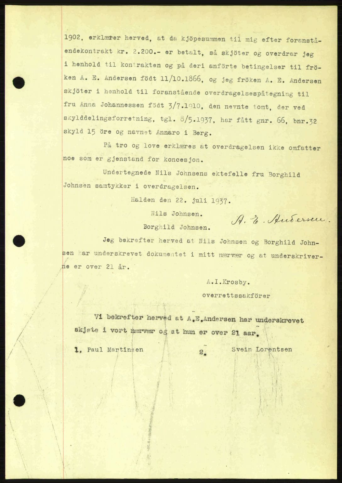 Idd og Marker sorenskriveri, AV/SAO-A-10283/G/Gb/Gbb/L0002: Pantebok nr. A2, 1937-1938, Dagboknr: 1048/1937