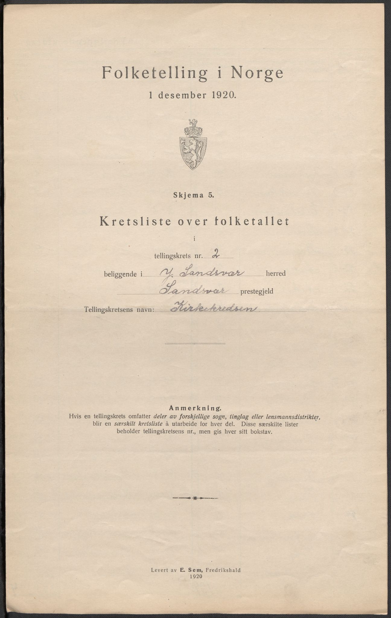 SAKO, Folketelling 1920 for 0629 Ytre Sandsvær herred, 1920, s. 11