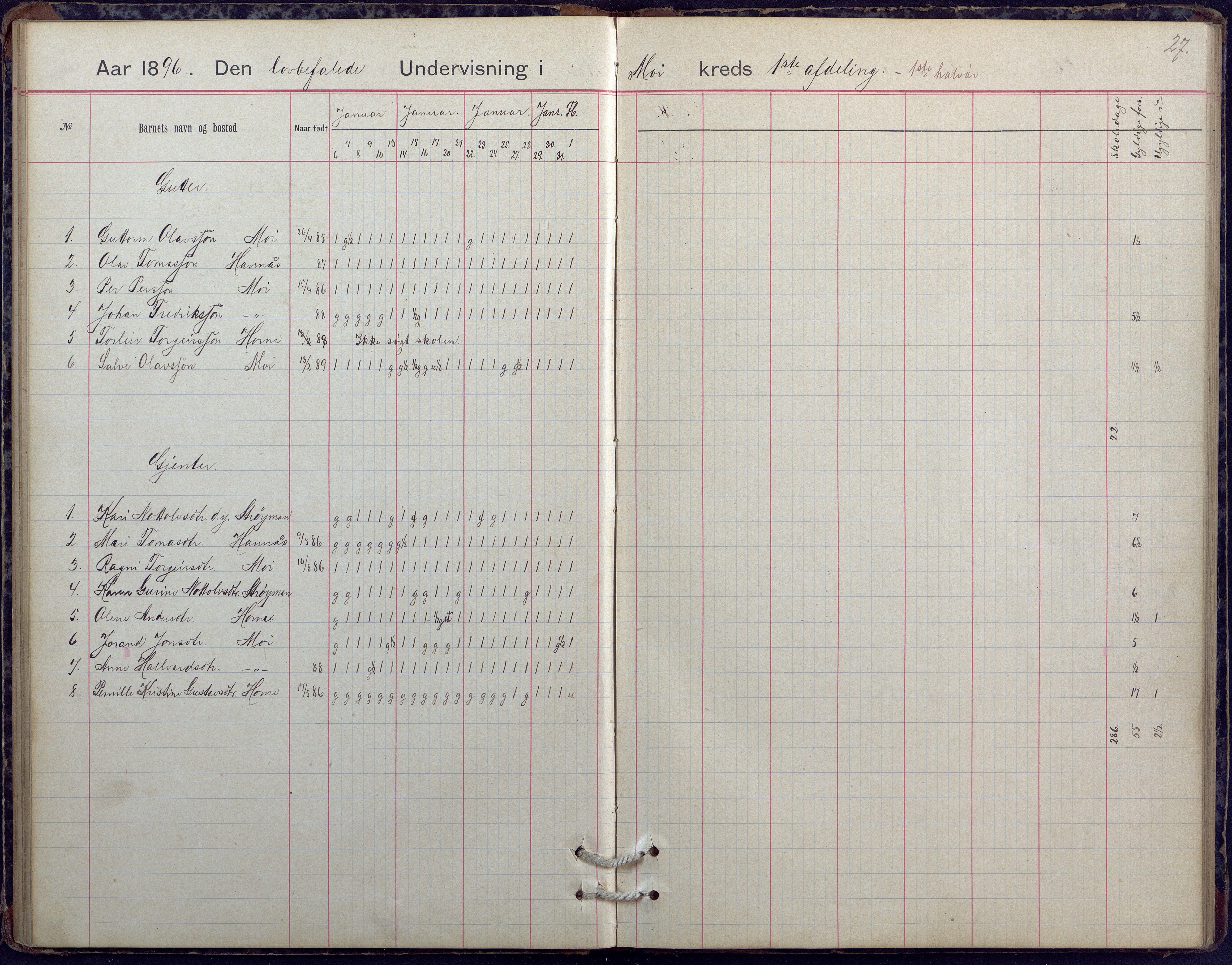 Hornnes kommune, Moi, Moseid, Kjetså skolekretser, AAKS/KA0936-550e/F1/L0005: Dagbok. Moseid, Moi, 1892-1908, s. 27