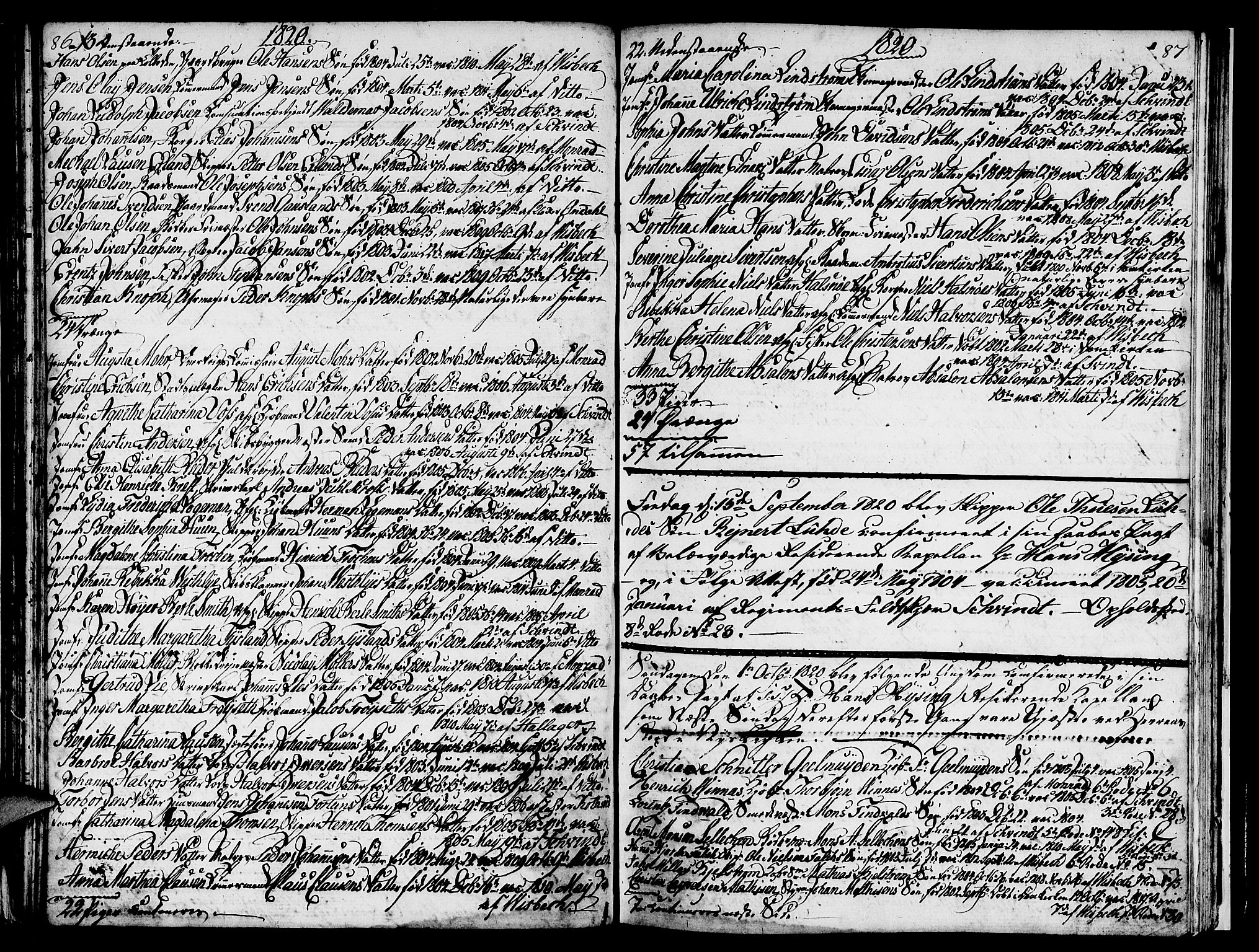 Nykirken Sokneprestembete, SAB/A-77101/H/Hab: Klokkerbok nr. A 1, 1770-1821, s. 86-87