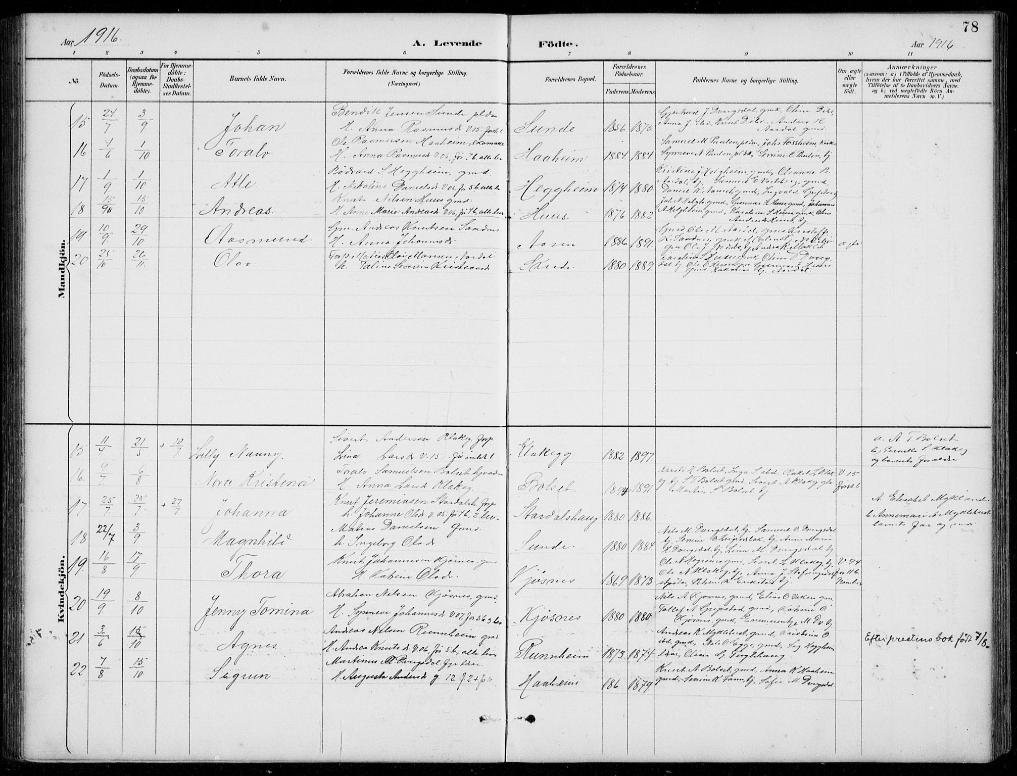 Jølster sokneprestembete, AV/SAB-A-80701/H/Hab/Habb/L0002: Klokkerbok nr. B 2, 1887-1920, s. 78