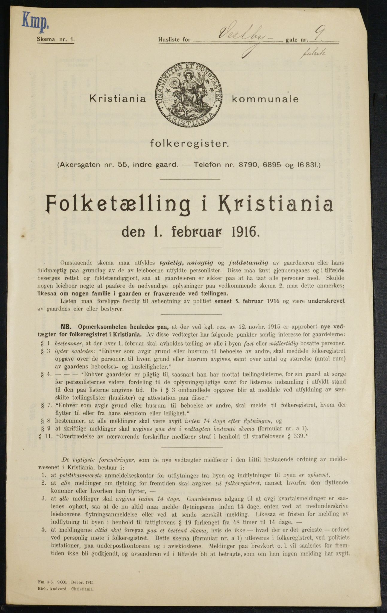OBA, Kommunal folketelling 1.2.1916 for Kristiania, 1916, s. 126091