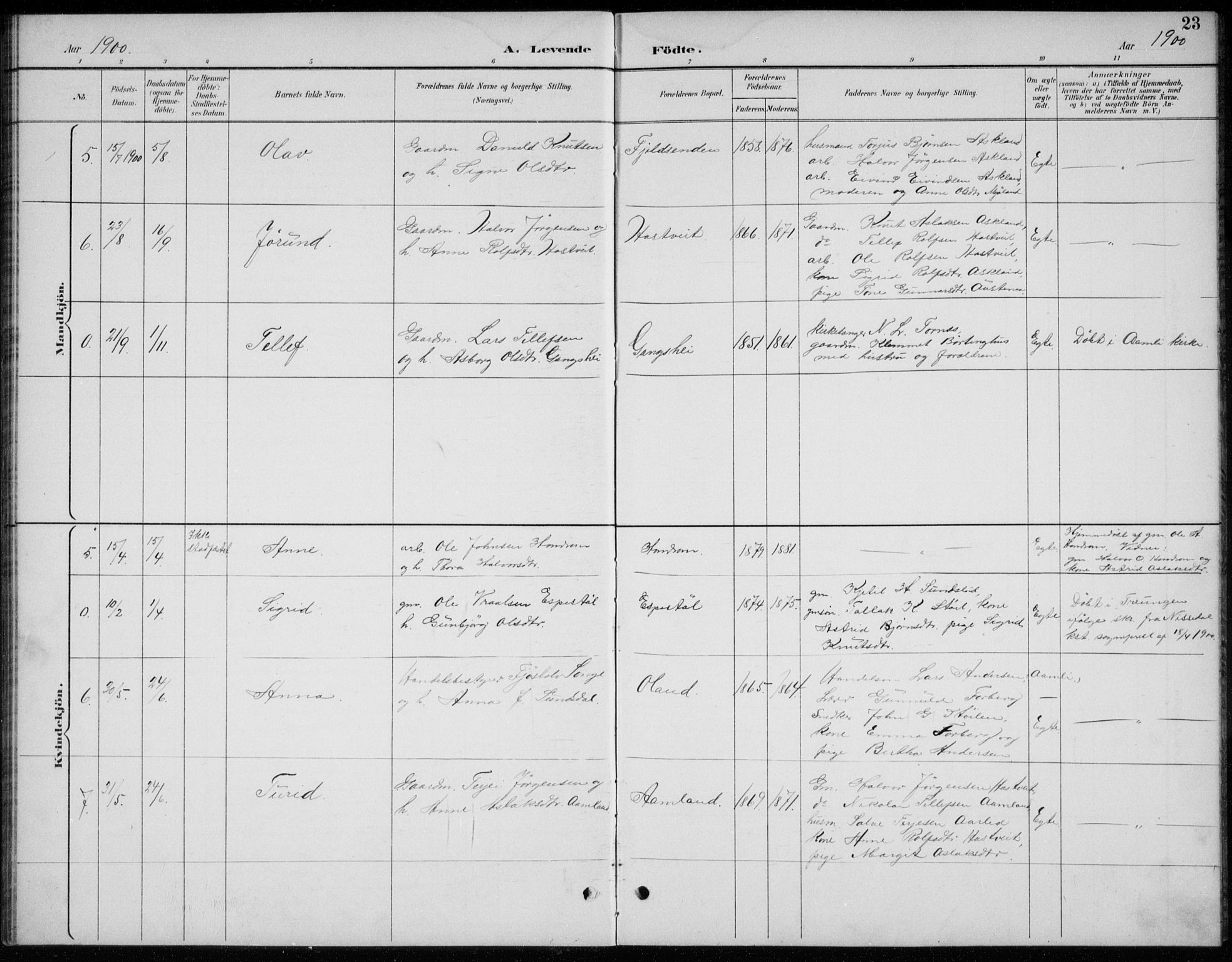 Åmli sokneprestkontor, AV/SAK-1111-0050/F/Fb/Fba/L0002: Klokkerbok nr. B 2, 1890-1912, s. 23