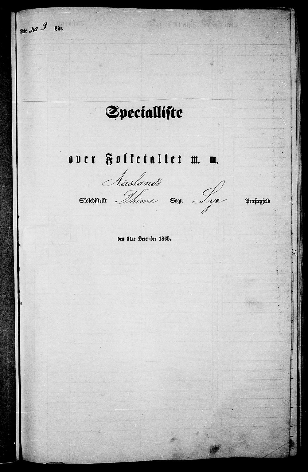 RA, Folketelling 1865 for 1121P Lye prestegjeld, 1865, s. 43