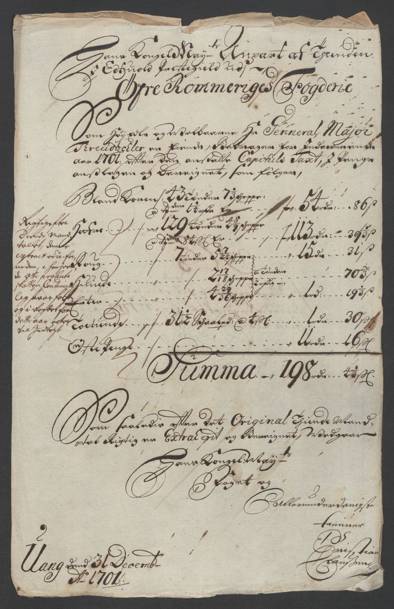 Rentekammeret inntil 1814, Reviderte regnskaper, Fogderegnskap, RA/EA-4092/R12/L0713: Fogderegnskap Øvre Romerike, 1701, s. 62