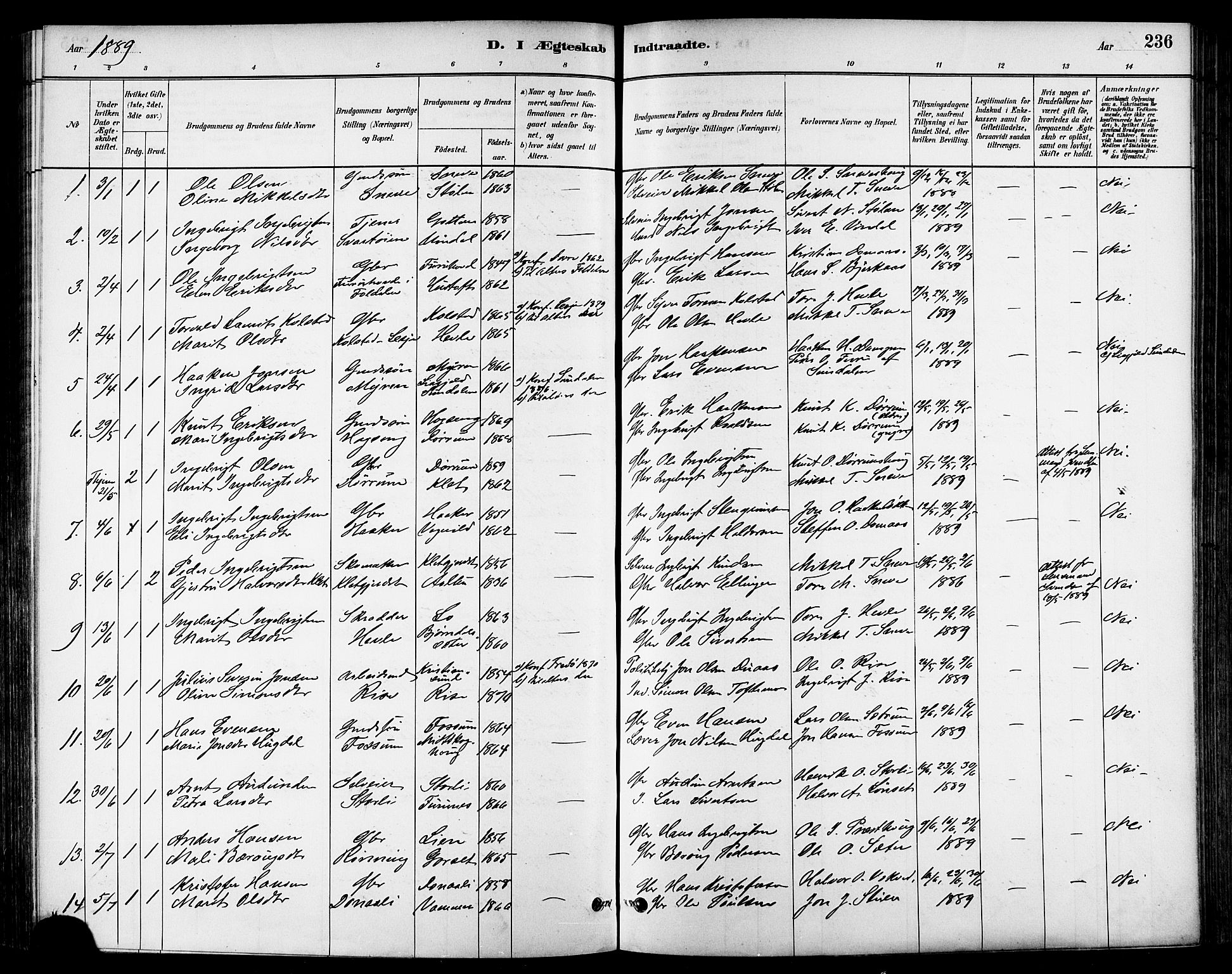 Ministerialprotokoller, klokkerbøker og fødselsregistre - Sør-Trøndelag, AV/SAT-A-1456/678/L0901: Ministerialbok nr. 678A10, 1881-1894, s. 236