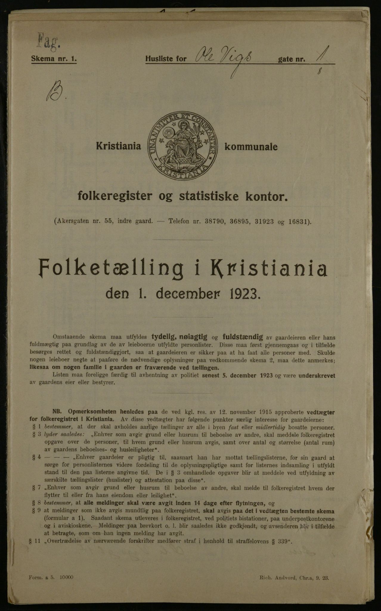 OBA, Kommunal folketelling 1.12.1923 for Kristiania, 1923, s. 82894