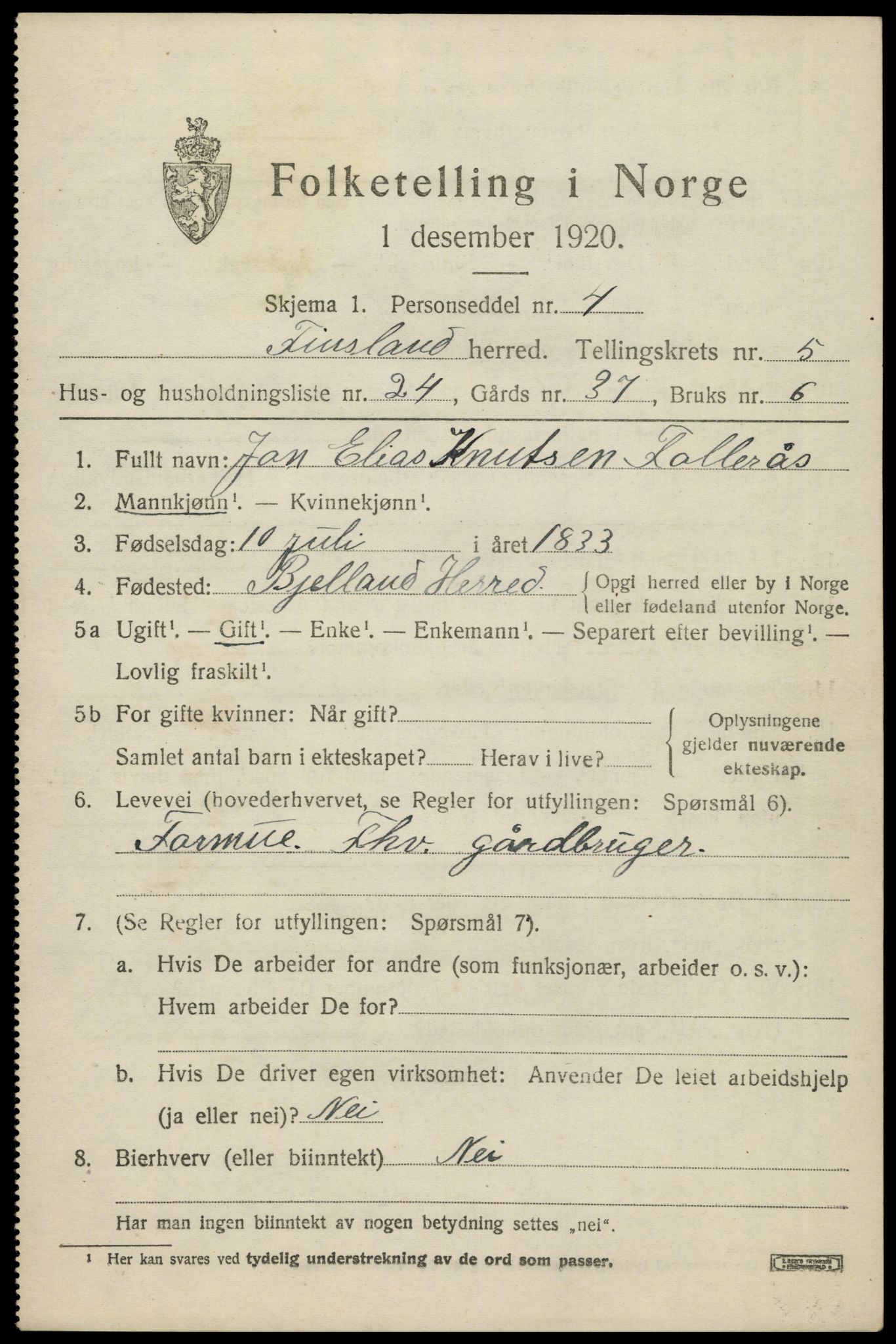 SAK, Folketelling 1920 for 1023 Finsland herred, 1920, s. 1994