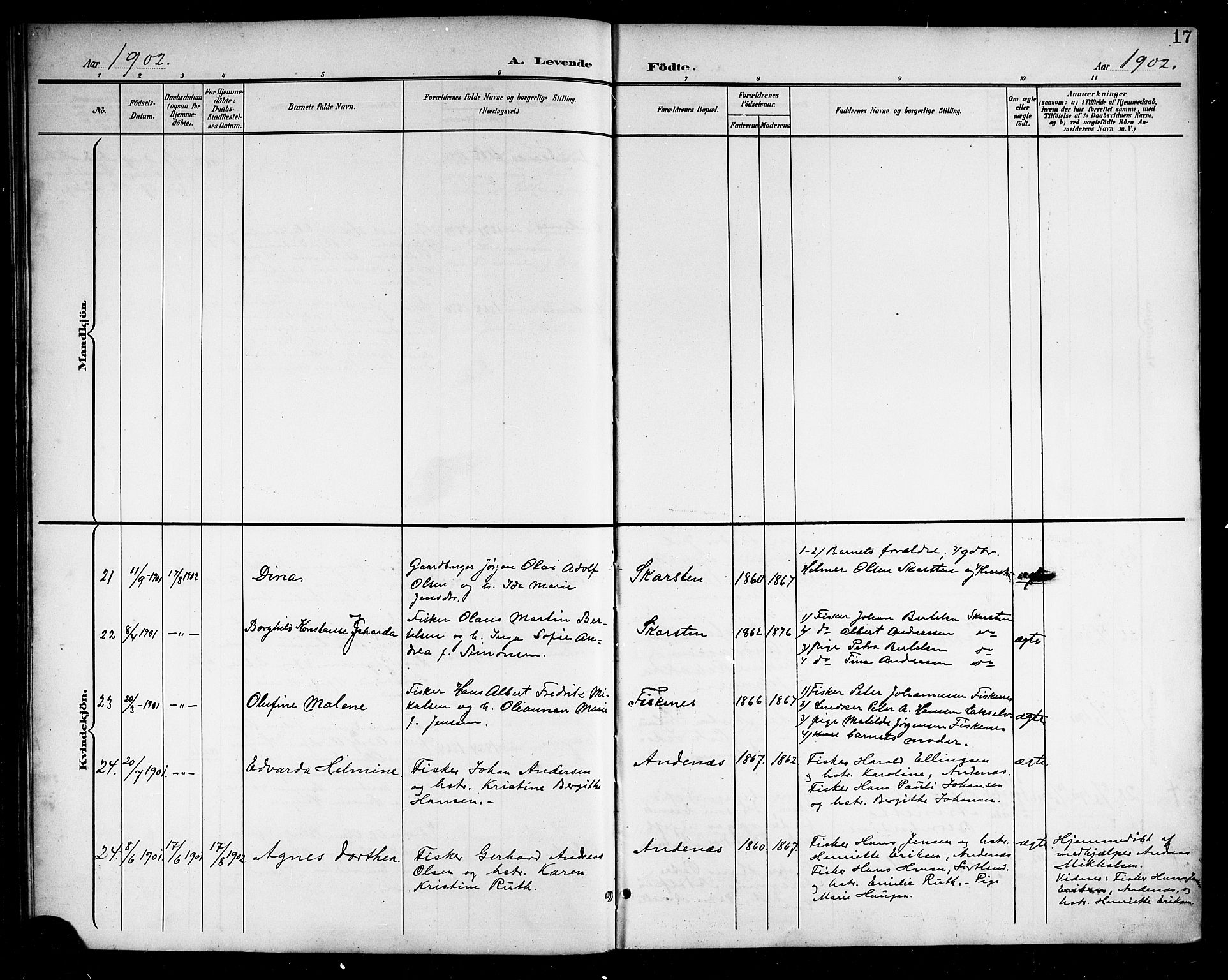 Ministerialprotokoller, klokkerbøker og fødselsregistre - Nordland, SAT/A-1459/899/L1449: Klokkerbok nr. 899C04, 1900-1918, s. 17