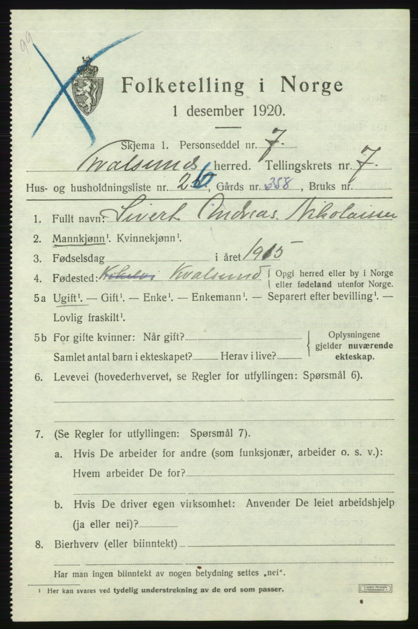 SATØ, Folketelling 1920 for 2017 Kvalsund herred, 1920, s. 2434