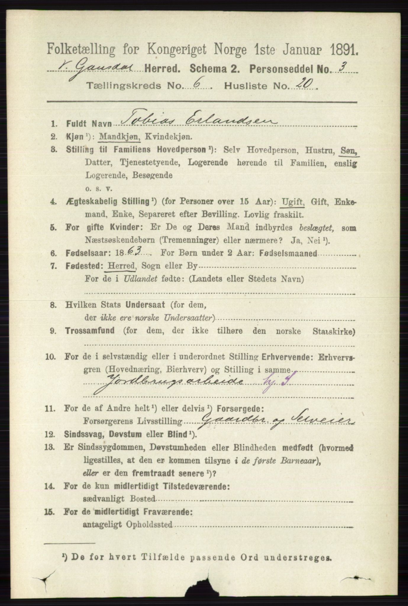 RA, Folketelling 1891 for 0523 Vestre Gausdal herred, 1891, s. 2672