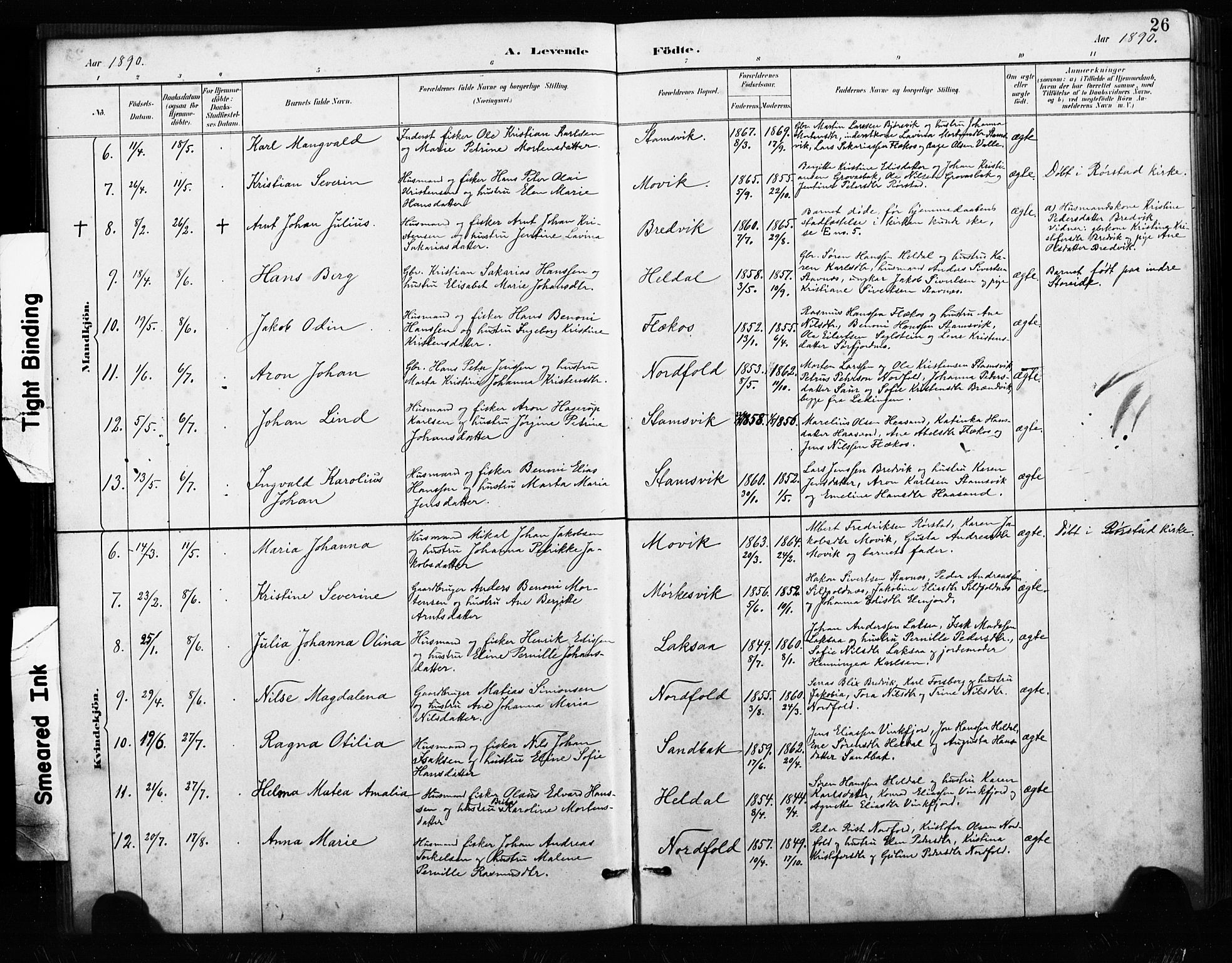 Ministerialprotokoller, klokkerbøker og fødselsregistre - Nordland, AV/SAT-A-1459/858/L0834: Klokkerbok nr. 858C01, 1884-1904, s. 26