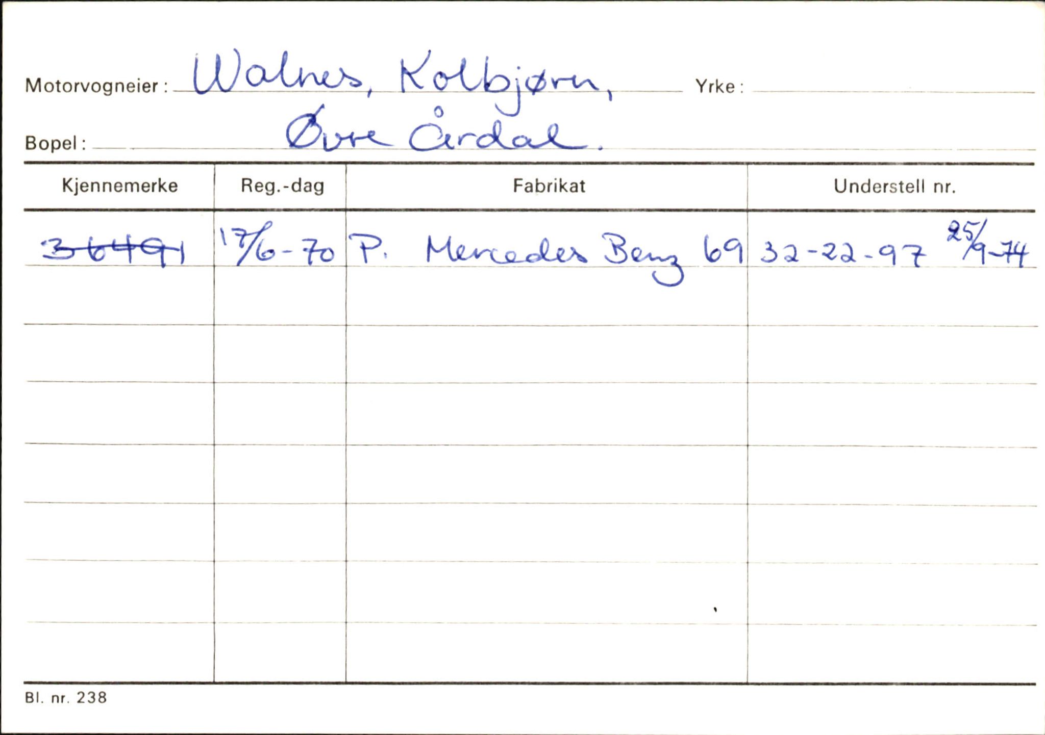 Statens vegvesen, Sogn og Fjordane vegkontor, SAB/A-5301/4/F/L0146: Registerkort Årdal R-Å samt diverse kort, 1945-1975, s. 1302