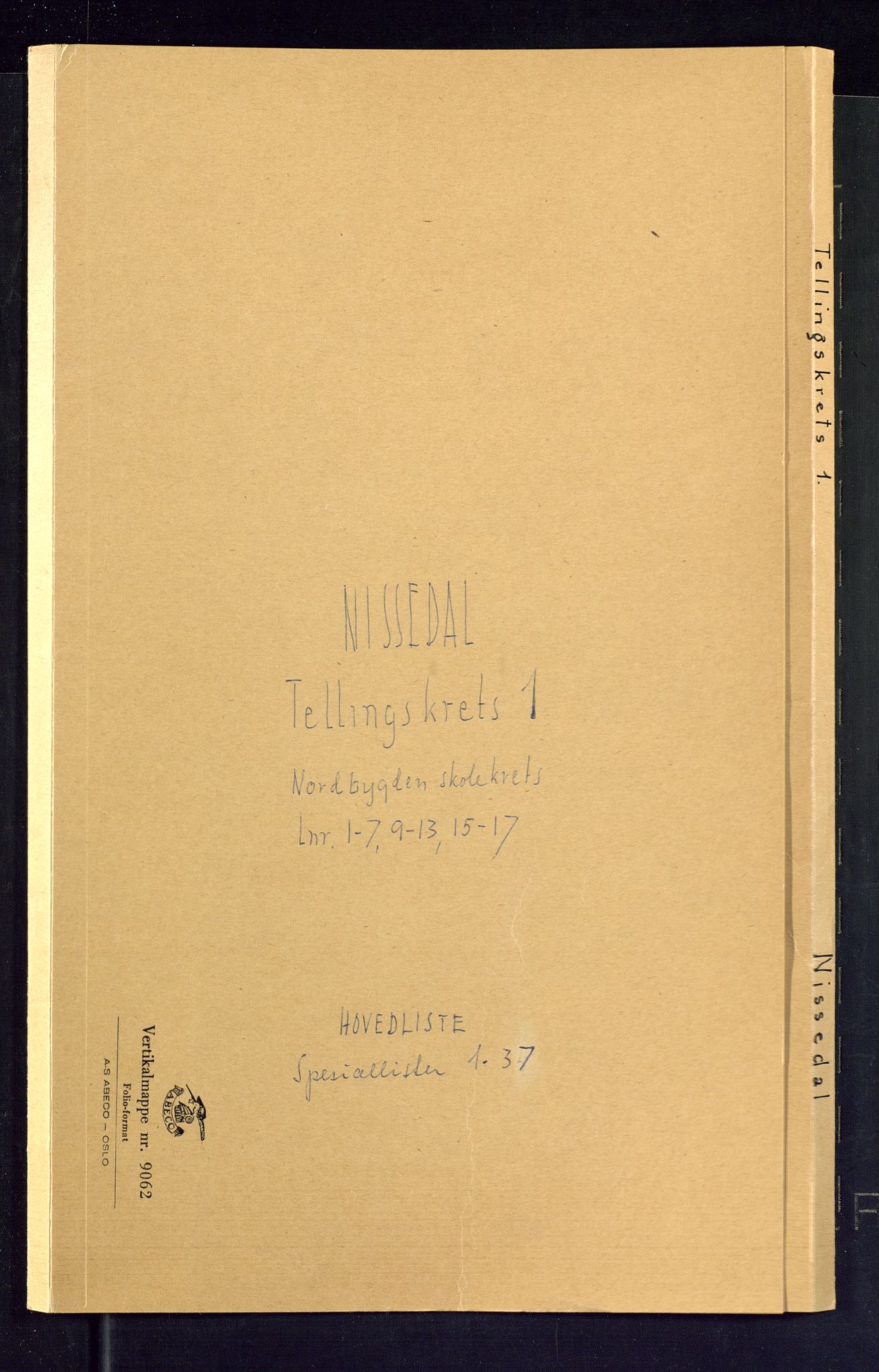 SAKO, Folketelling 1875 for 0830P Nissedal prestegjeld, 1875, s. 1