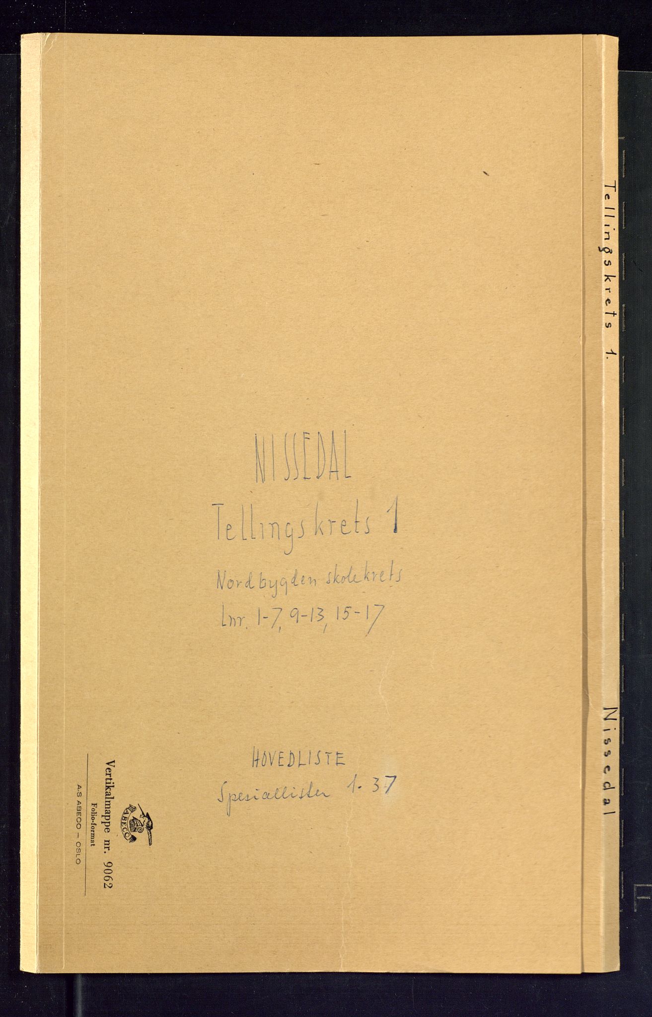 SAKO, Folketelling 1875 for 0830P Nissedal prestegjeld, 1875, s. 1