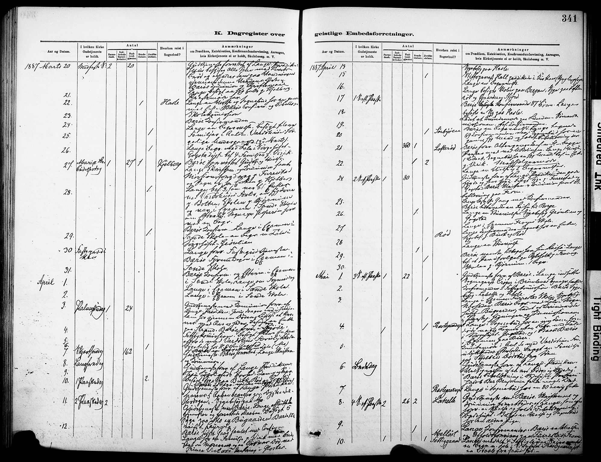 Sandar kirkebøker, AV/SAKO-A-243/F/Fa/L0013: Ministerialbok nr. 13, 1883-1895, s. 341