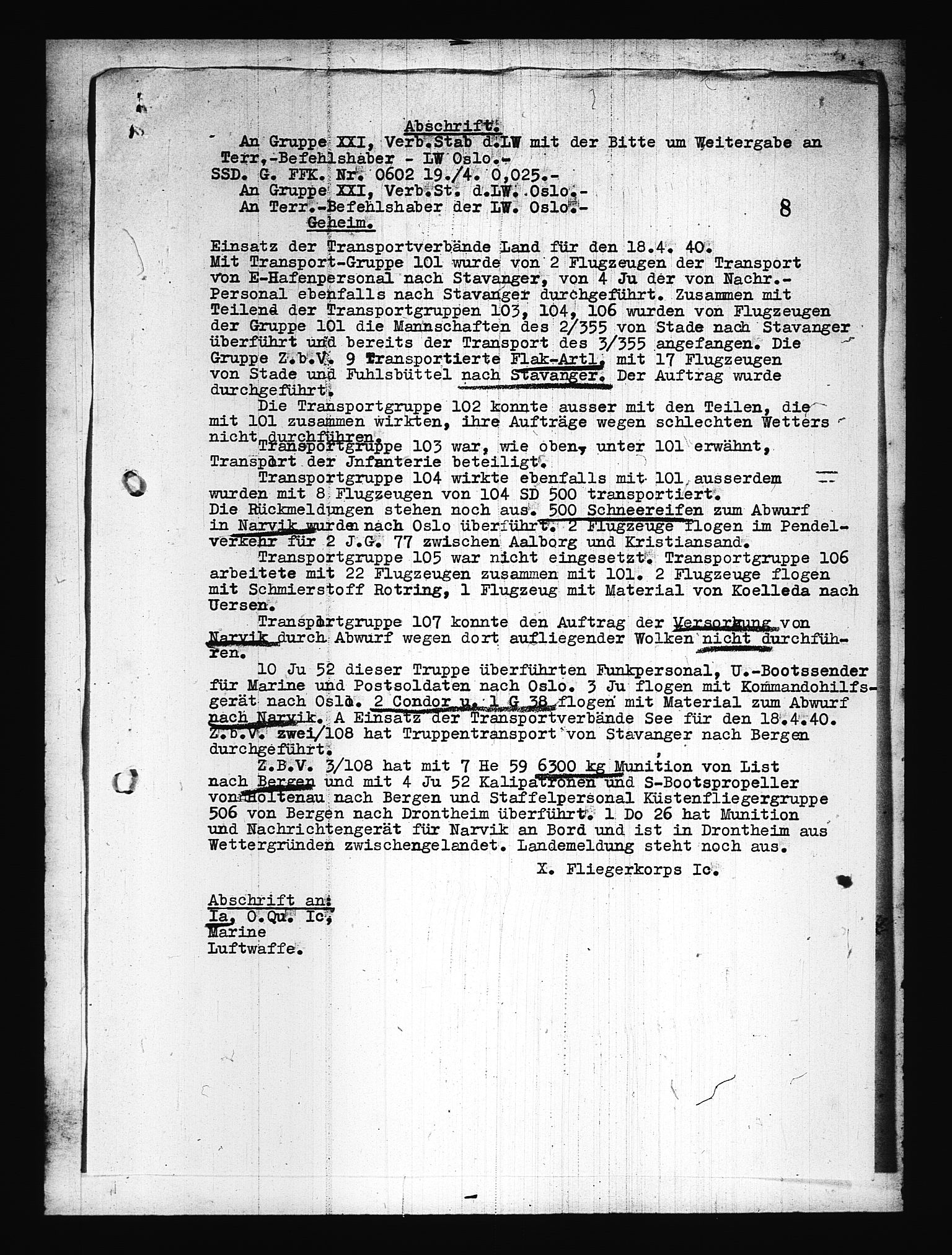 Documents Section, AV/RA-RAFA-2200/V/L0076: Amerikansk mikrofilm "Captured German Documents".
Box No. 715.  FKA jnr. 619/1954., 1940, s. 649