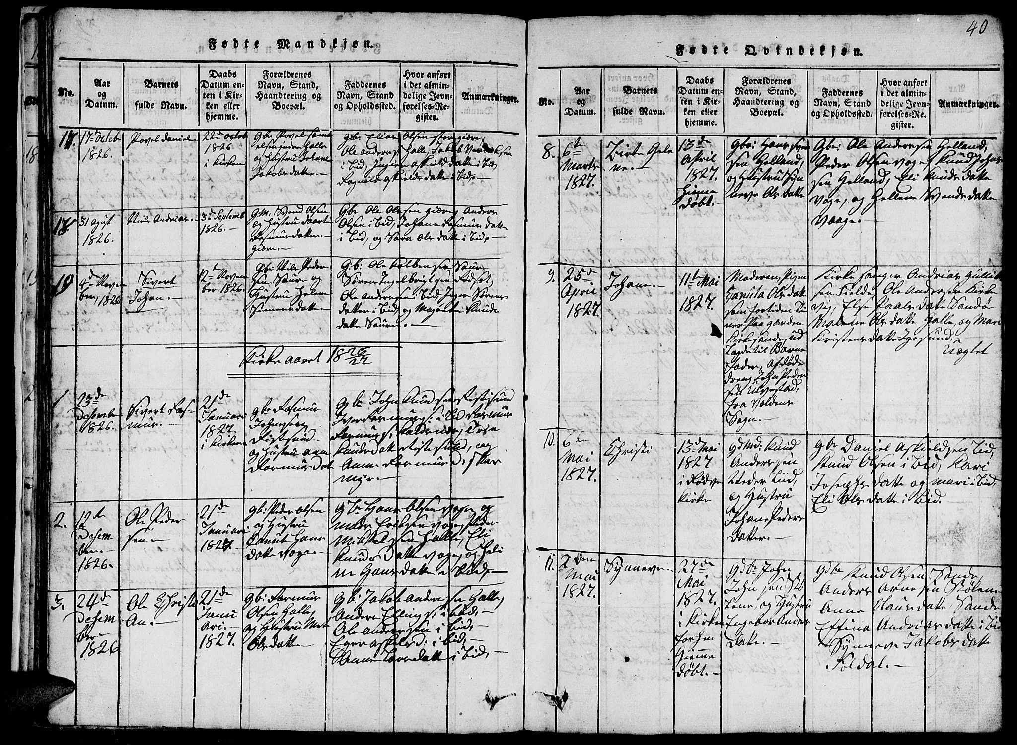 Ministerialprotokoller, klokkerbøker og fødselsregistre - Møre og Romsdal, AV/SAT-A-1454/503/L0046: Klokkerbok nr. 503C01, 1816-1842, s. 40