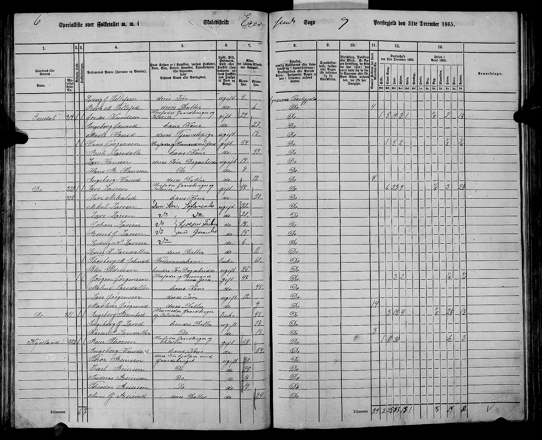 RA, Folketelling 1865 for 1116L Eigersund prestegjeld, Eigersund landsokn og Ogna sokn, 1865, s. 85