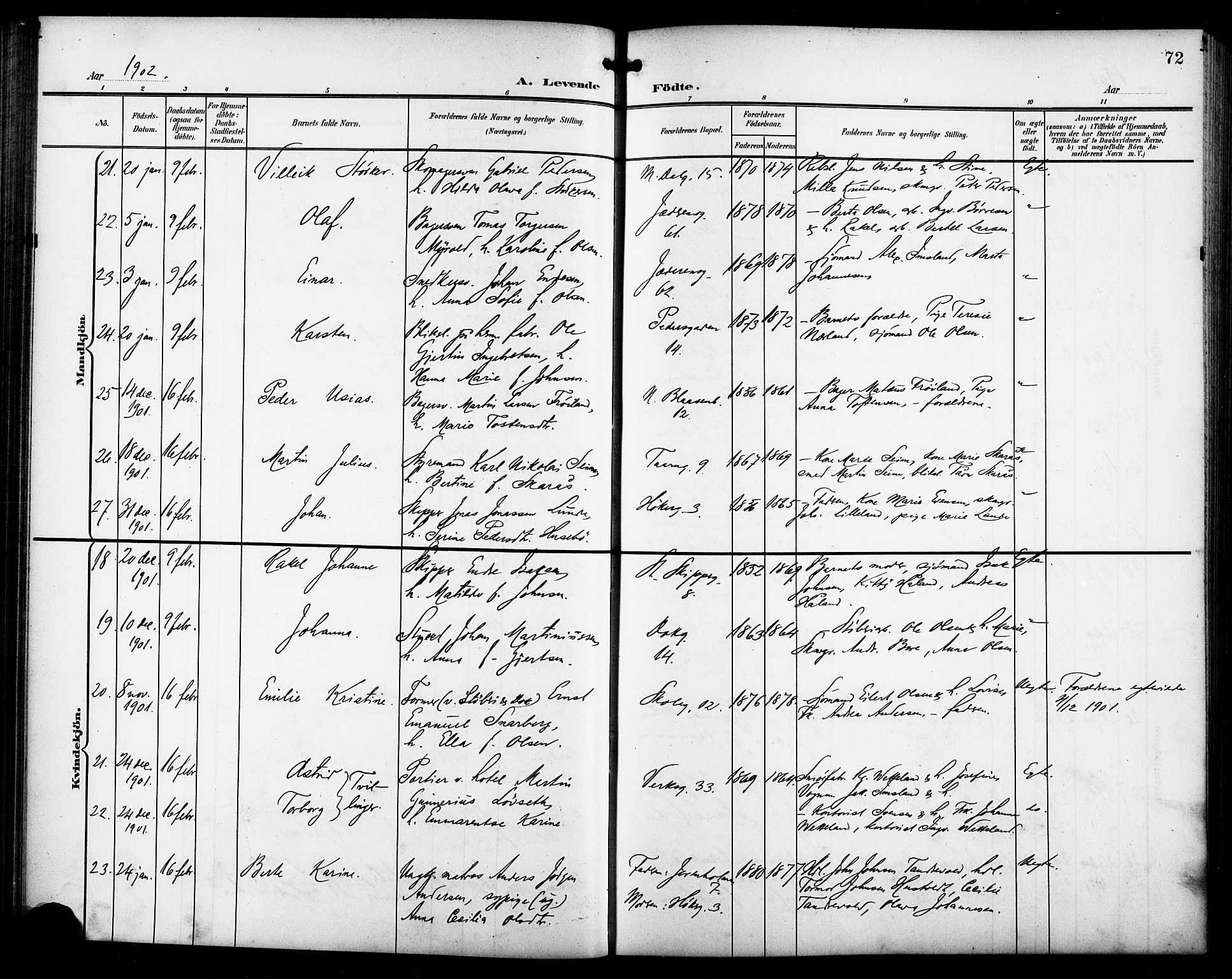 St. Johannes sokneprestkontor, AV/SAST-A-101814/001/30/30BB/L0004: Klokkerbok nr. B 4, 1900-1907, s. 72