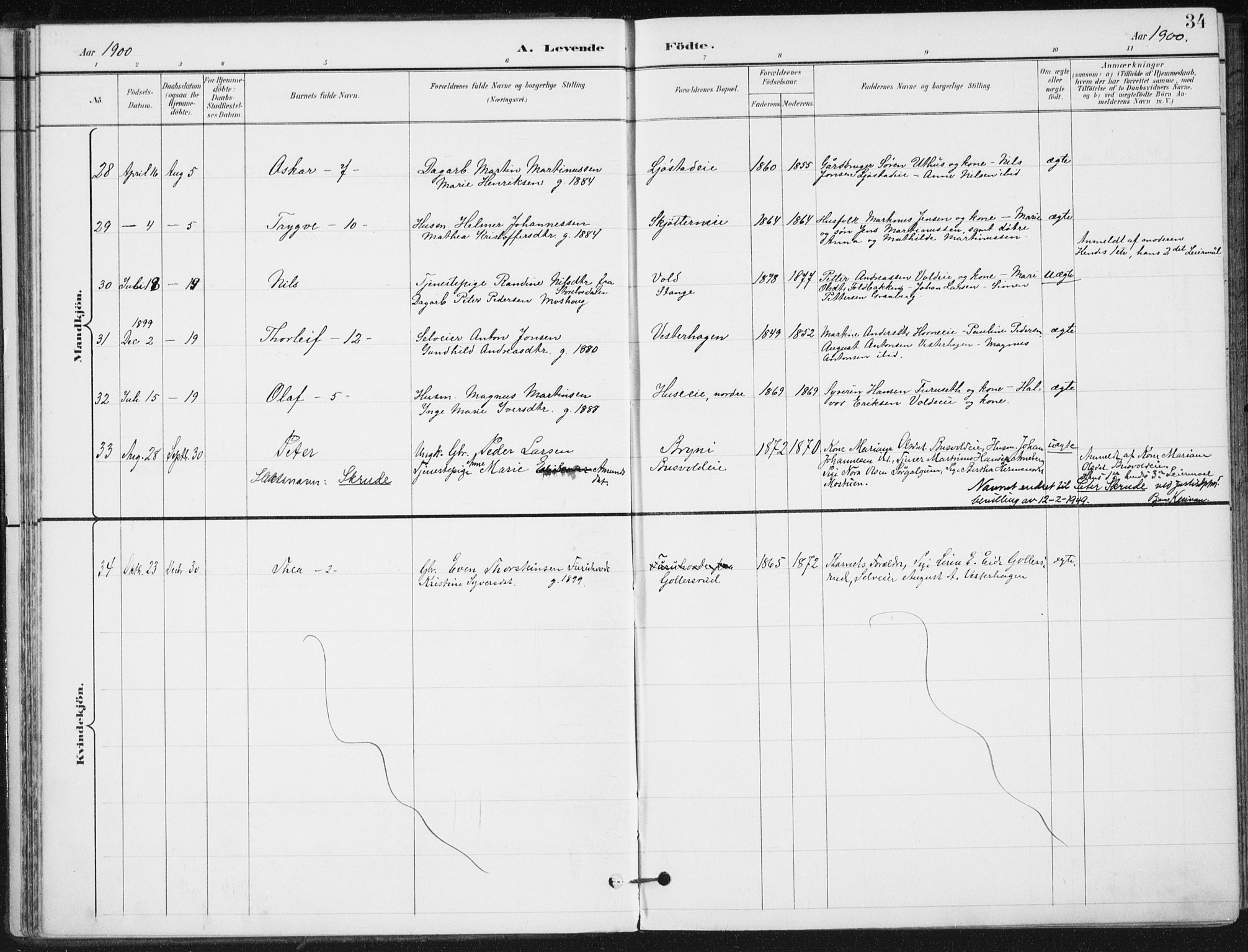 Romedal prestekontor, SAH/PREST-004/K/L0011: Ministerialbok nr. 11, 1896-1912, s. 34