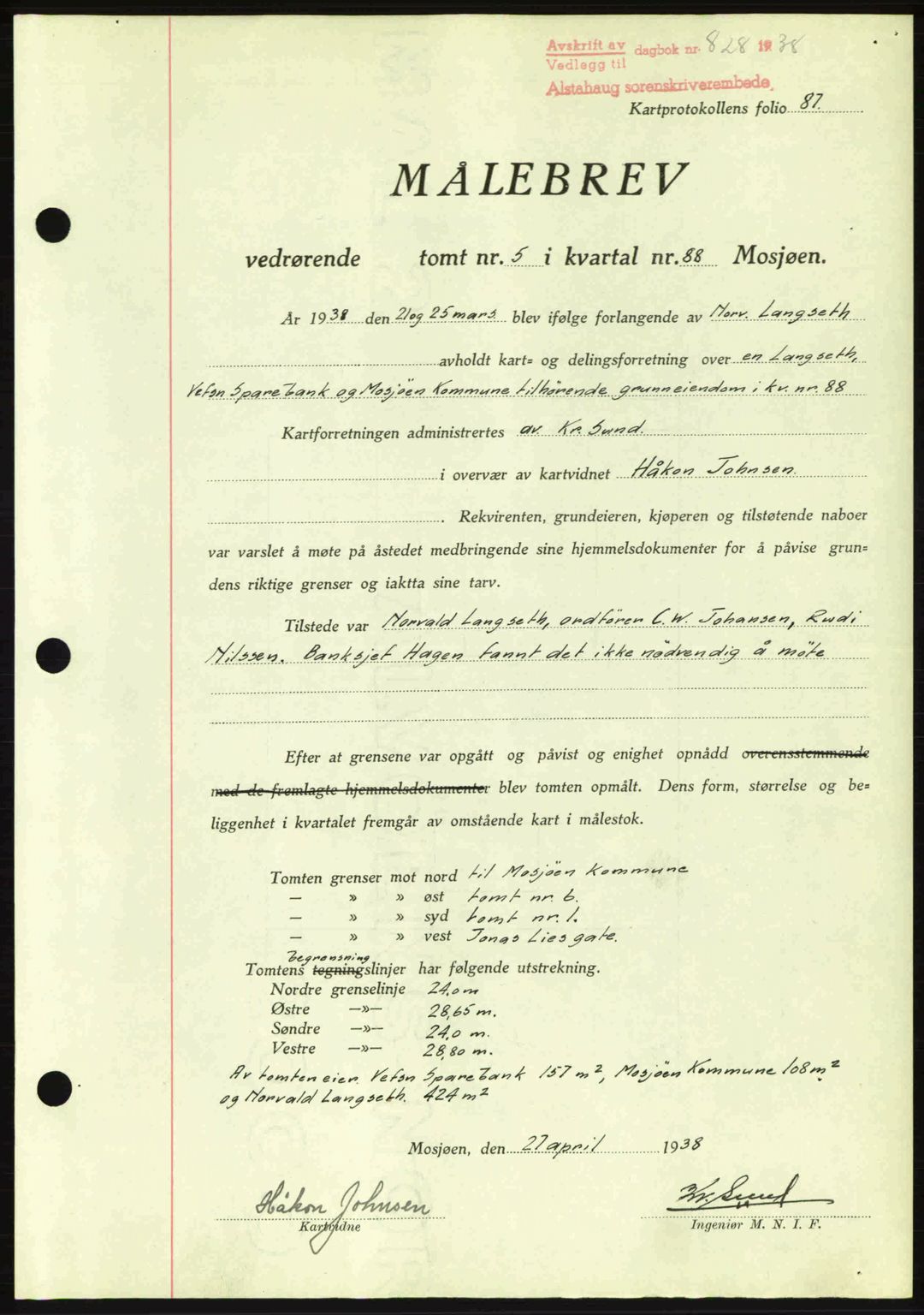 Alstahaug sorenskriveri, SAT/A-1009: Pantebok nr. A3, 1937-1938, Dagboknr: 828/1938