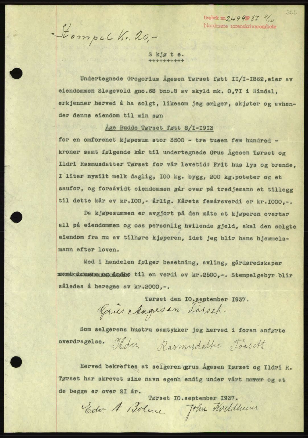 Nordmøre sorenskriveri, SAT/A-4132/1/2/2Ca: Pantebok nr. A82, 1937-1938, Dagboknr: 2499/1937