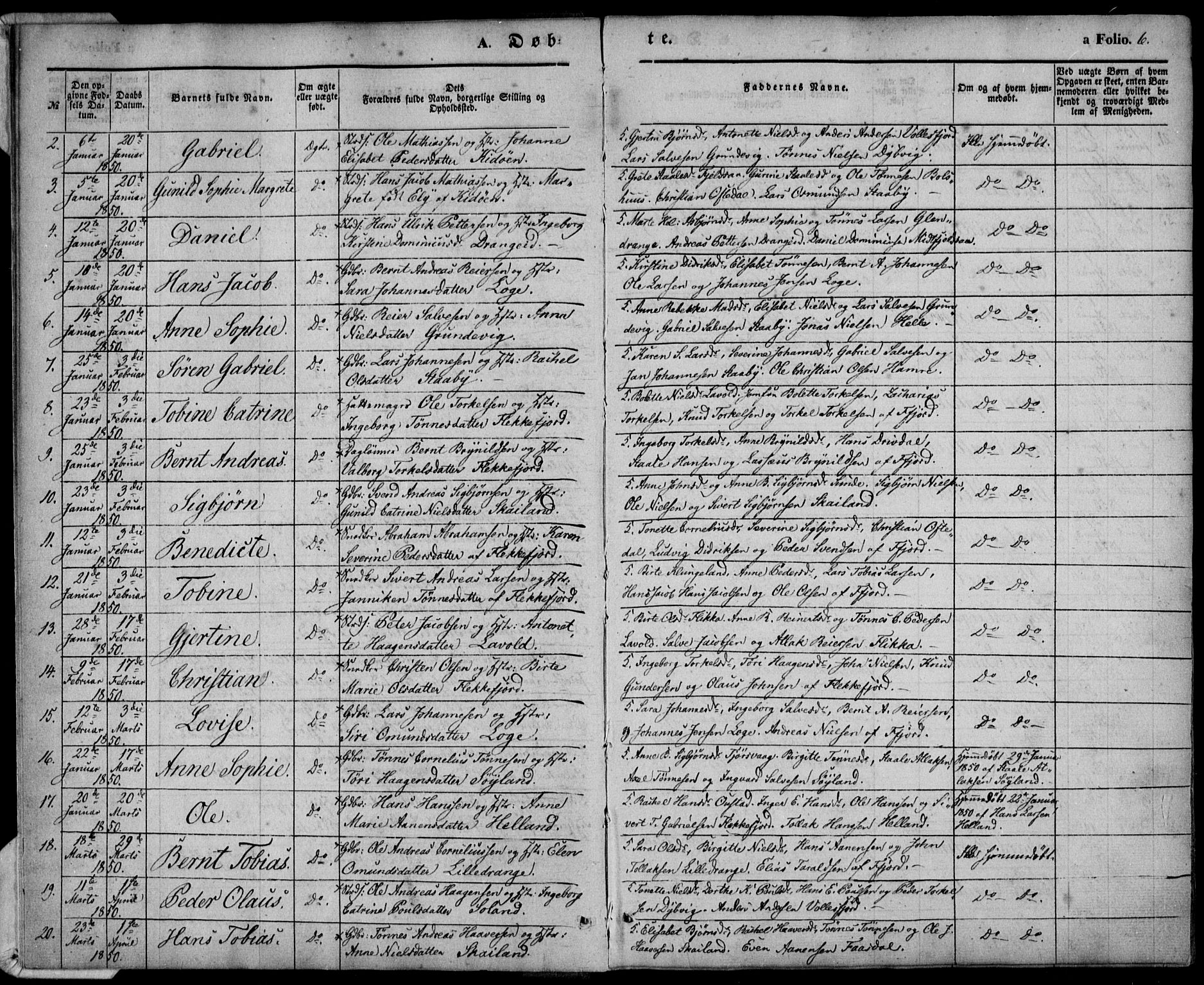 Flekkefjord sokneprestkontor, AV/SAK-1111-0012/F/Fa/Fac/L0005: Ministerialbok nr. A 5, 1849-1875, s. 6