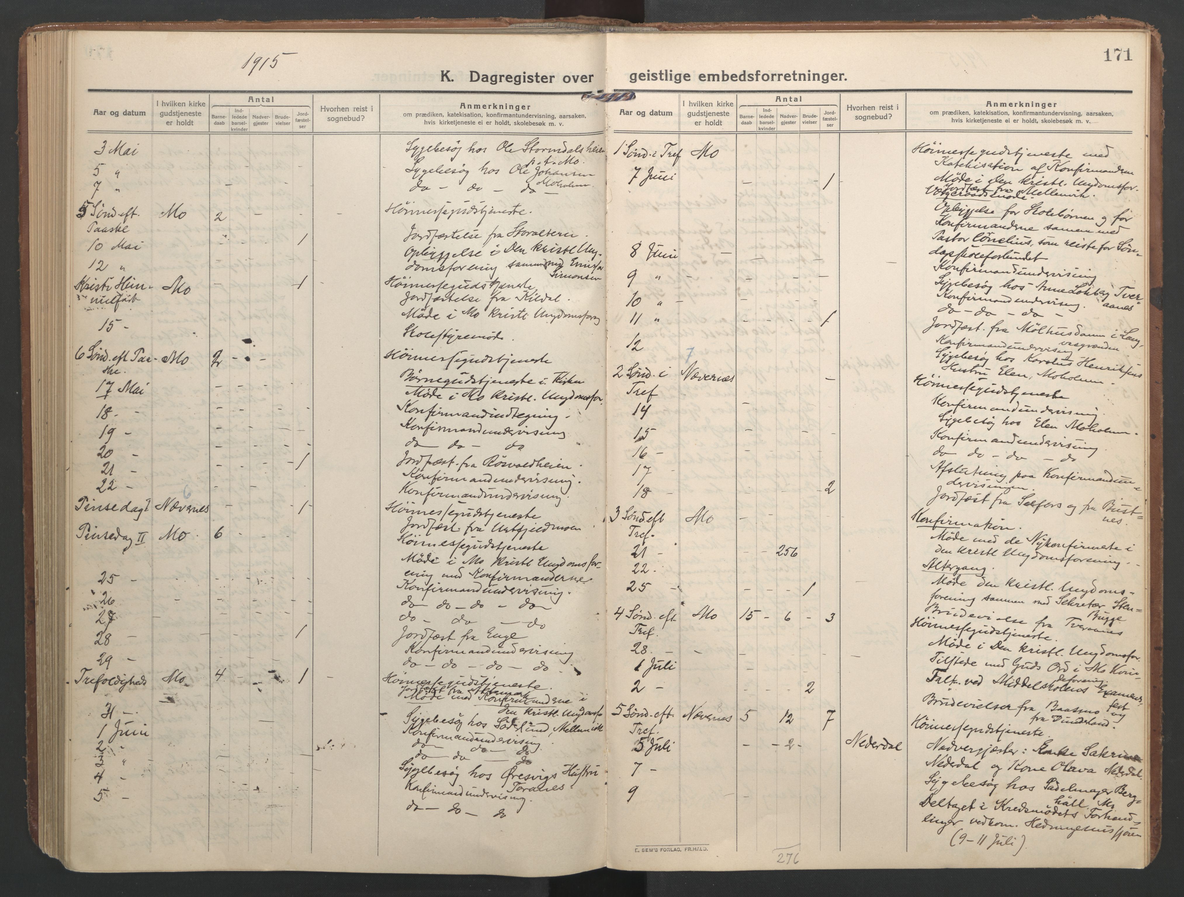 Ministerialprotokoller, klokkerbøker og fødselsregistre - Nordland, AV/SAT-A-1459/827/L0405: Ministerialbok nr. 827A17, 1912-1925, s. 171