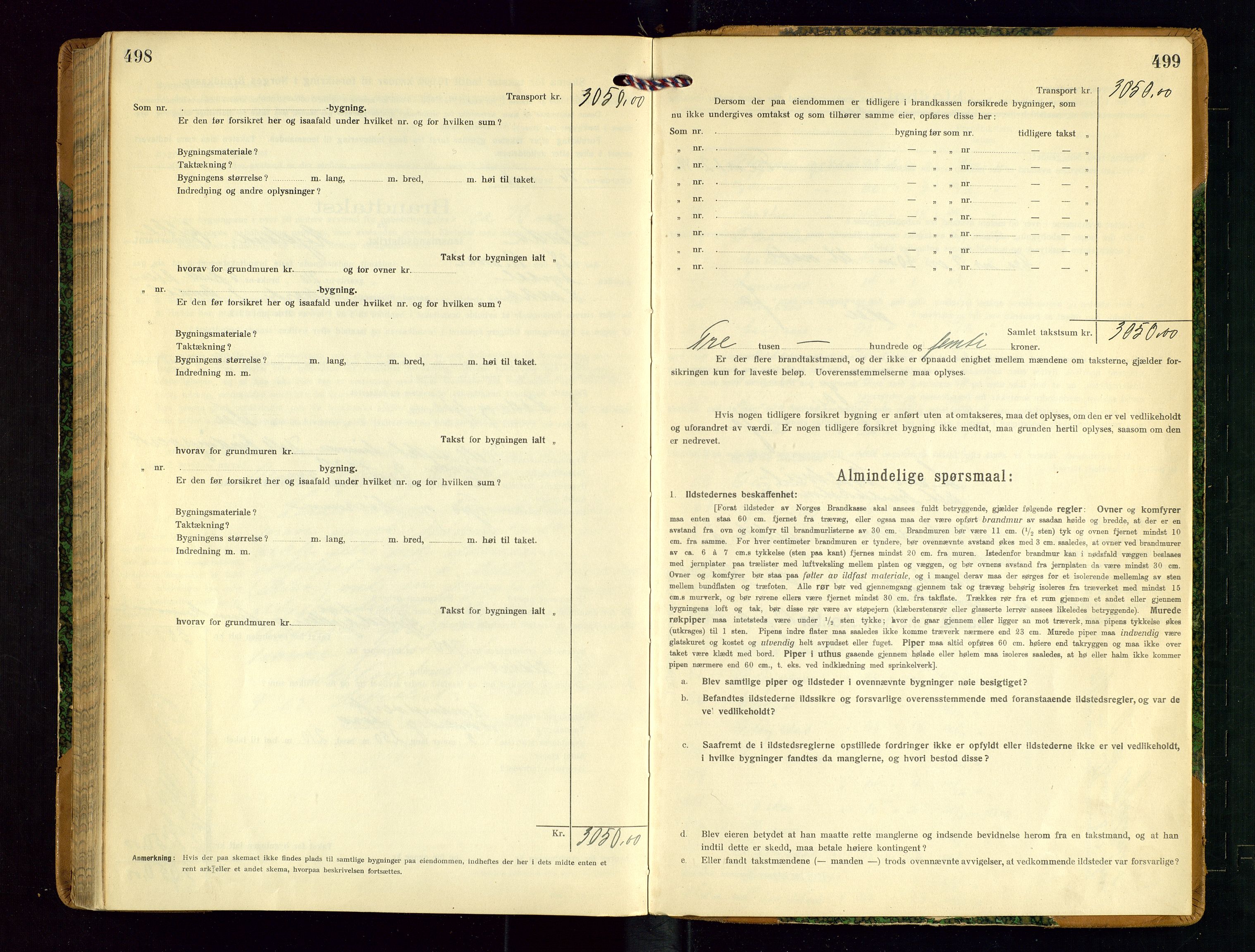 Sauda lensmannskontor, SAST/A-100177/Gob/L0002: Branntakstprotokoll - skjematakst, 1916-1928, s. 498-499