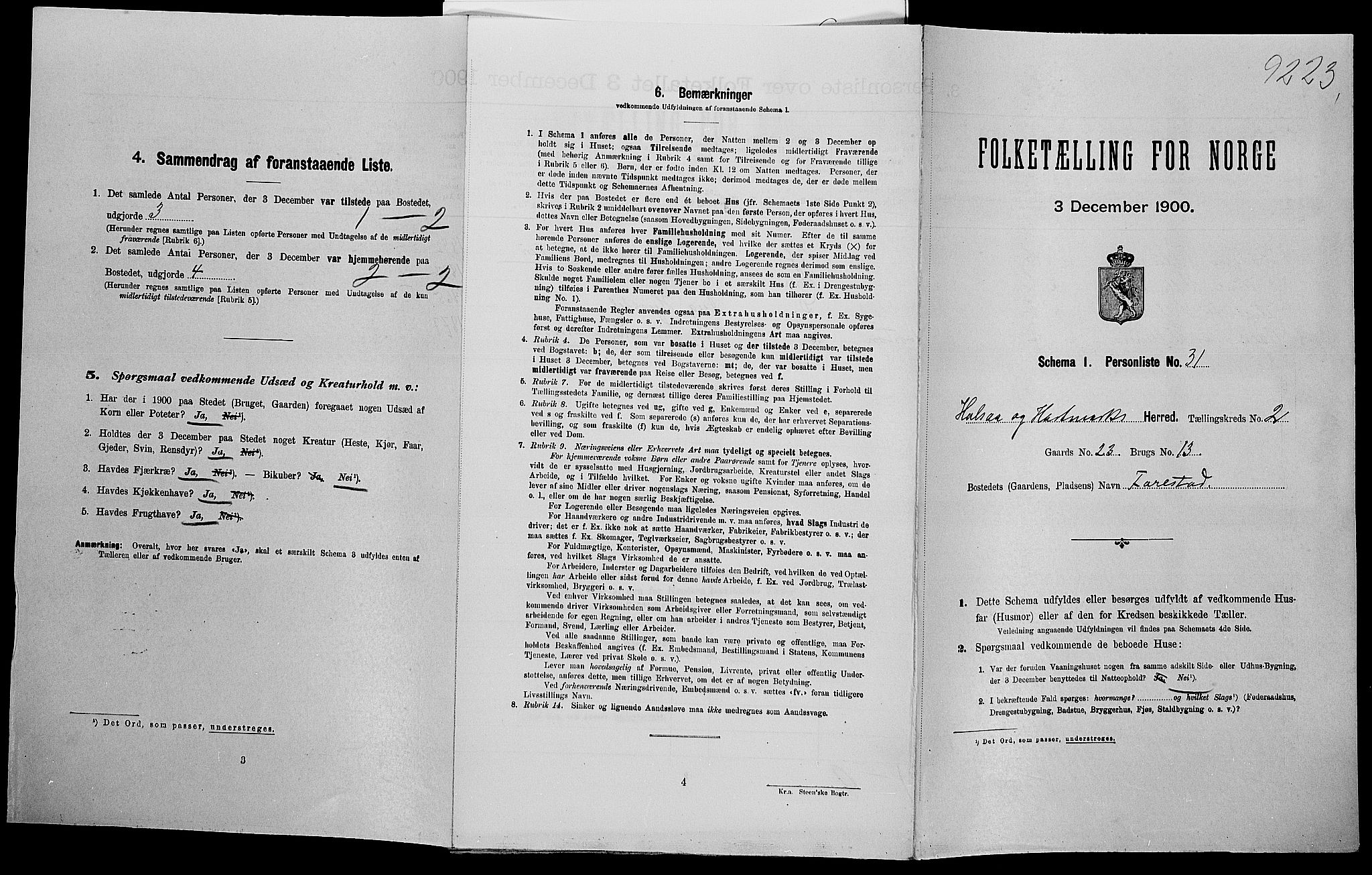 SAK, Folketelling 1900 for 1019 Halse og Harkmark herred, 1900, s. 544