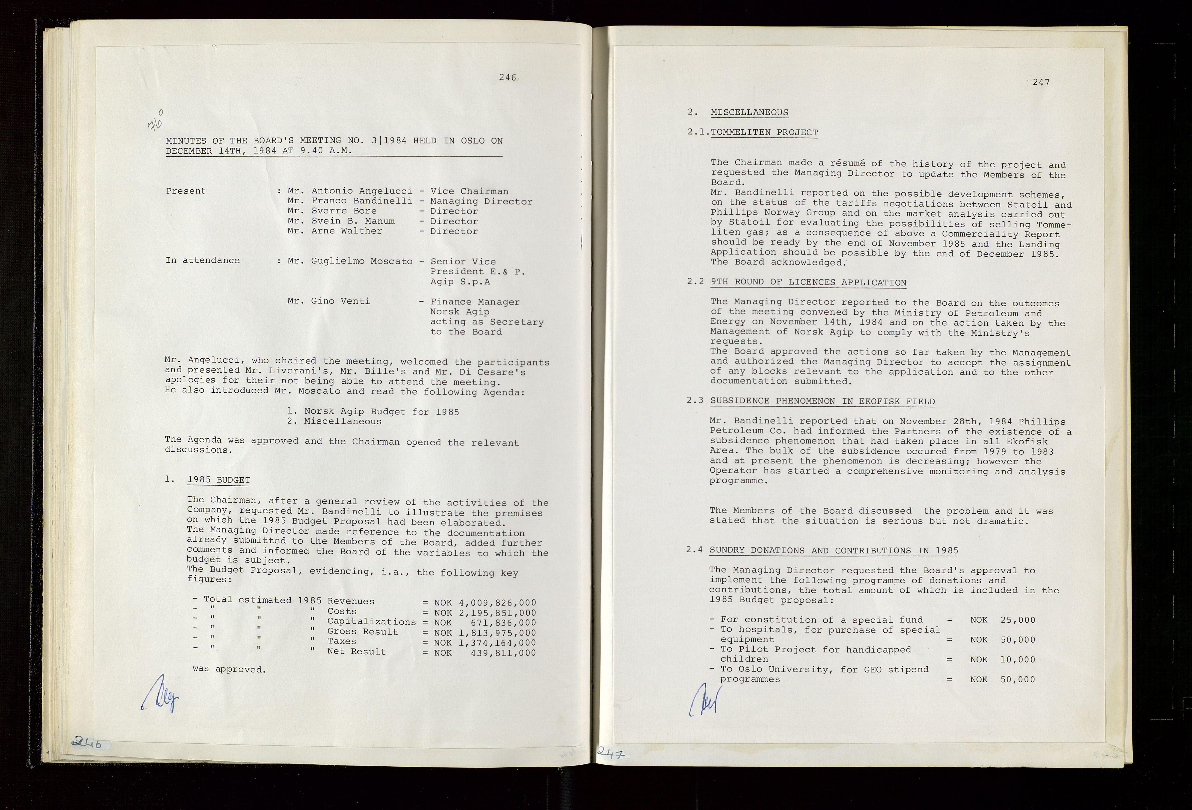 Pa 1583 - Norsk Agip AS, SAST/A-102138/A/Aa/L0003: Board of Directors meeting minutes, 1979-1983, s. 246-247