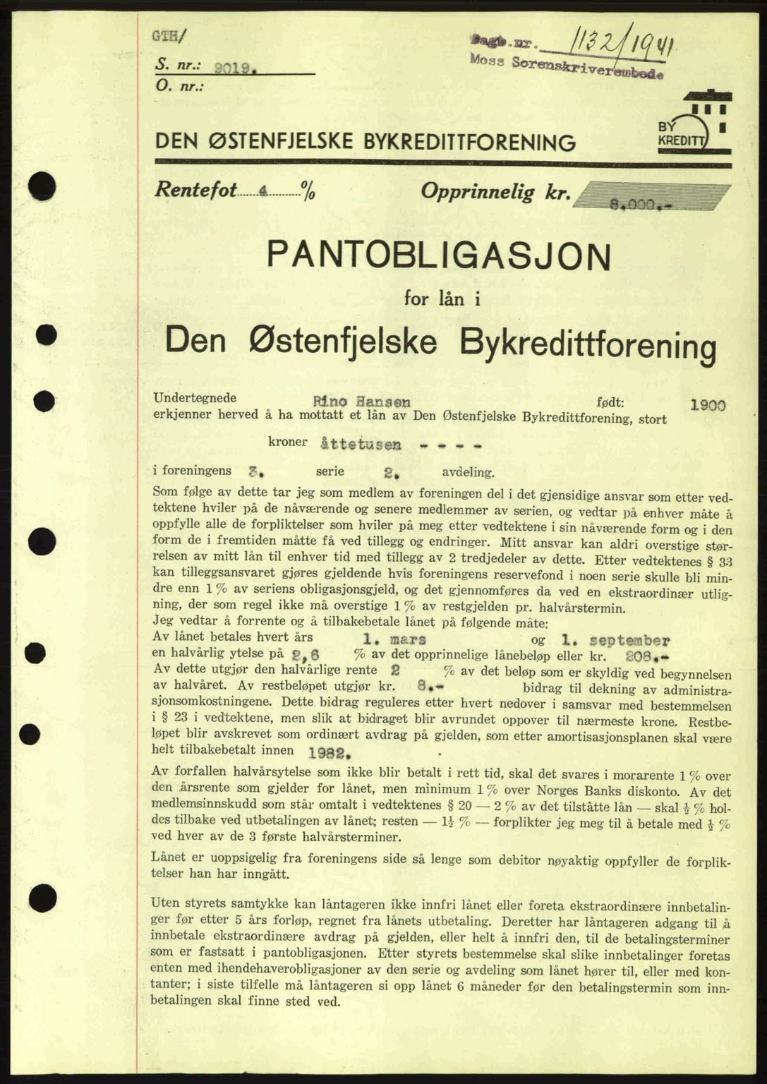 Moss sorenskriveri, SAO/A-10168: Pantebok nr. B10, 1940-1941, Dagboknr: 1132/1941