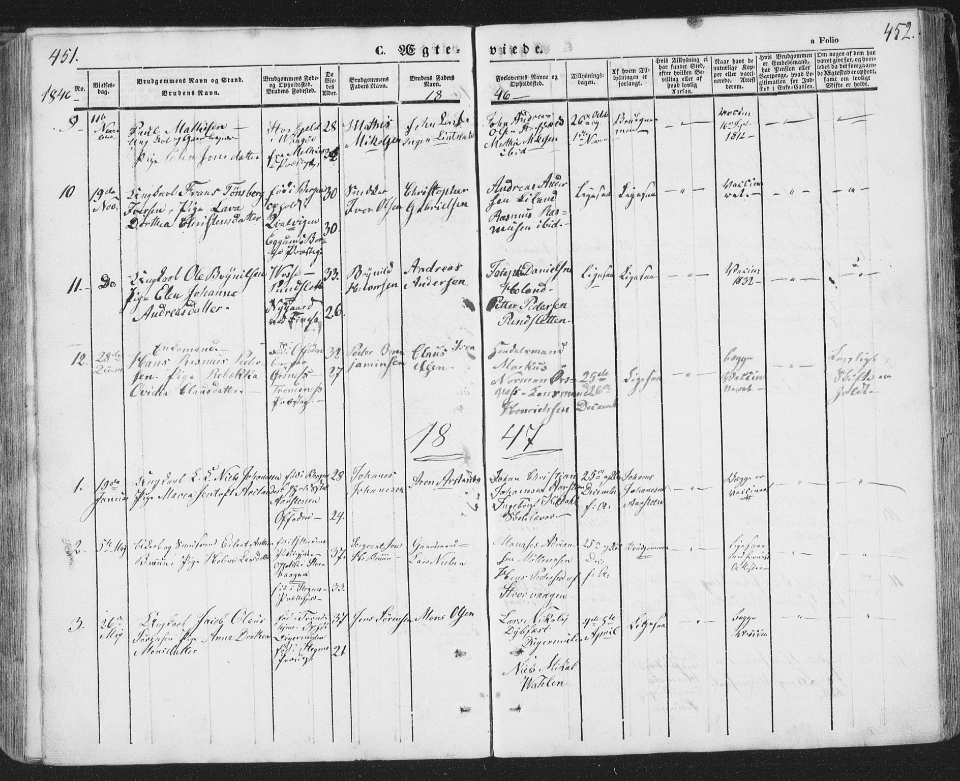 Ministerialprotokoller, klokkerbøker og fødselsregistre - Nordland, AV/SAT-A-1459/874/L1072: Klokkerbok nr. 874C01, 1843-1859, s. 451-452